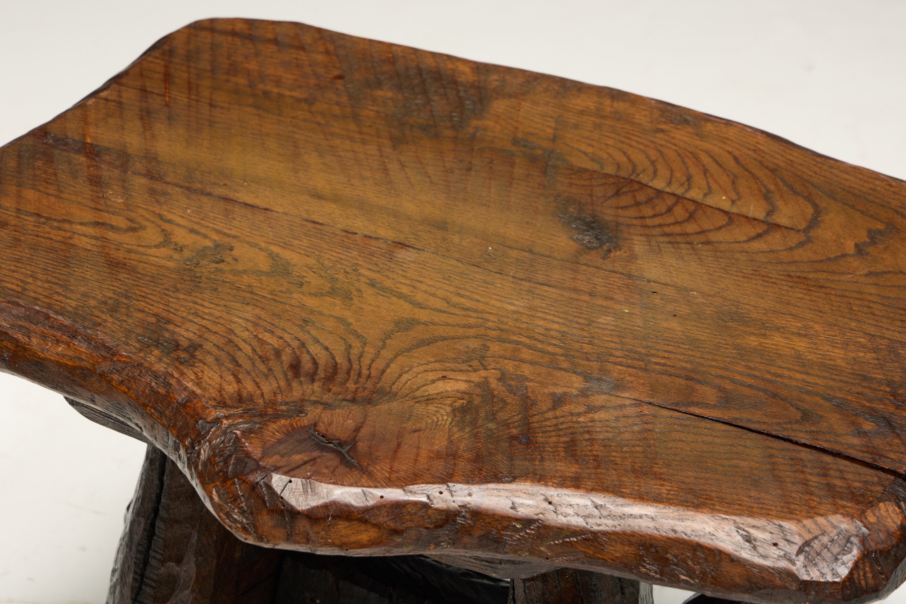 Rustic Hand-Carved Side Table, France – 19th Century