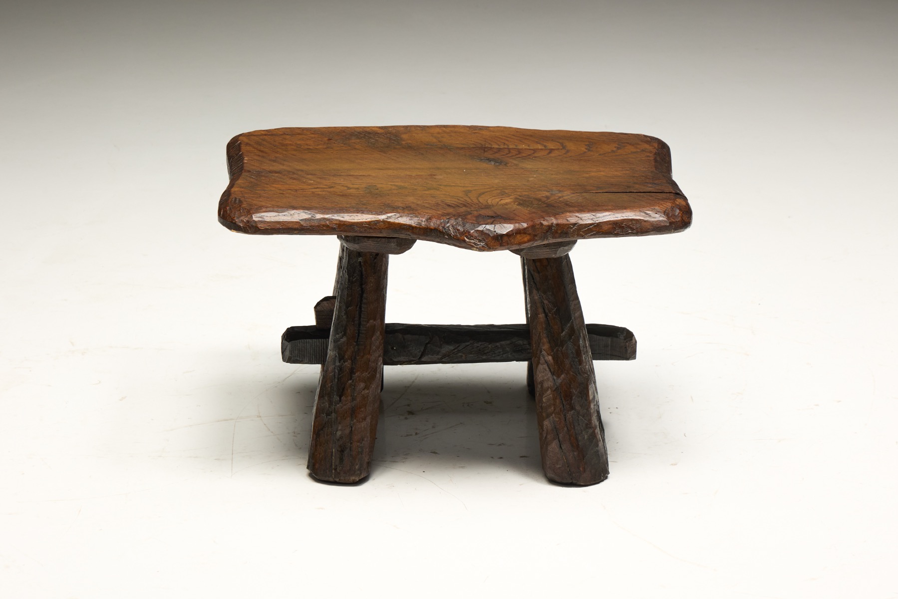 Rustic Hand-Carved Side Table, France – 19th Century