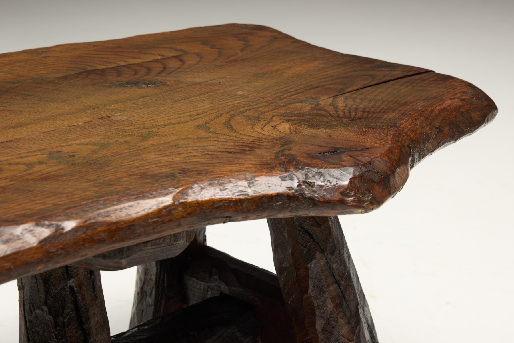 Rustic Hand-Carved Side Table, France – 19th Century
