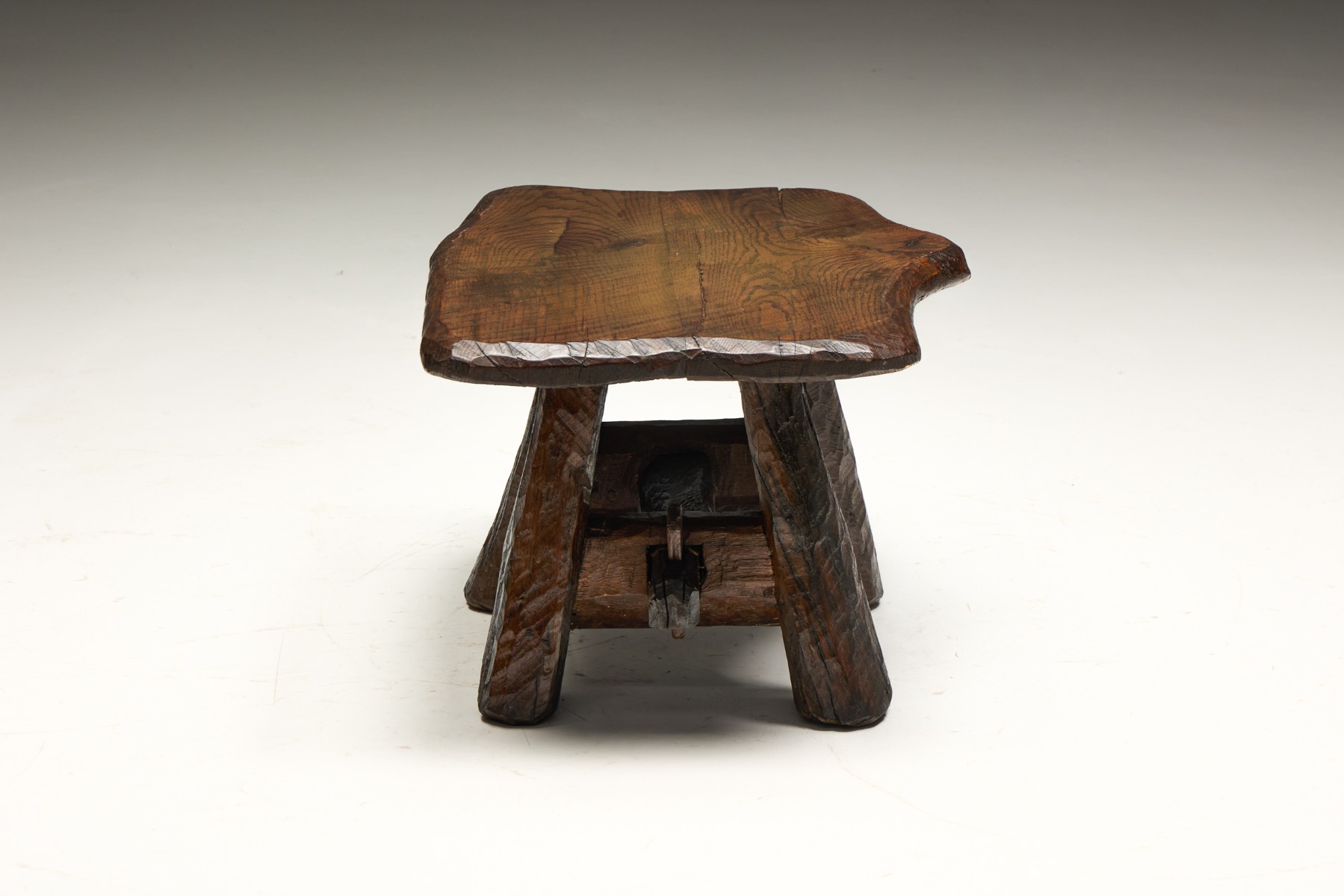 Rustic Hand-Carved Side Table, France – 19th Century