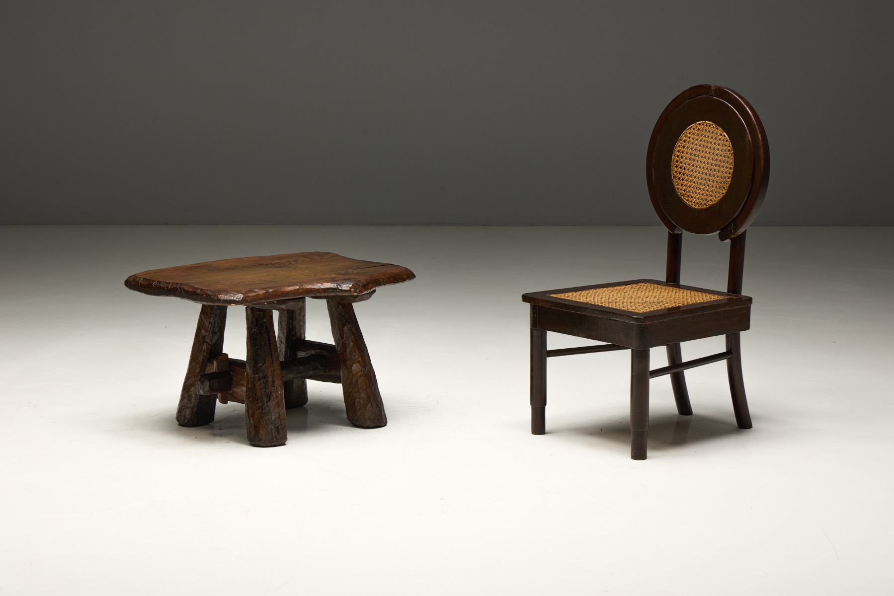 Rustic Hand-Carved Side Table, France – 19th Century