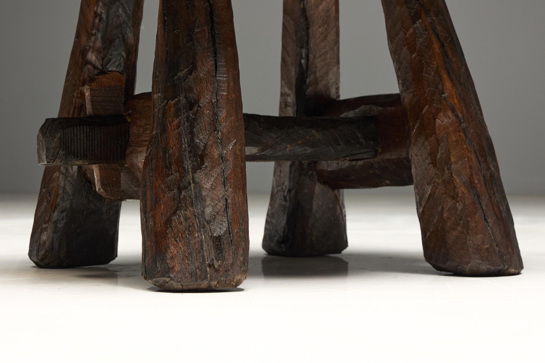 Rustic Hand-Carved Side Table, France – 19th Century