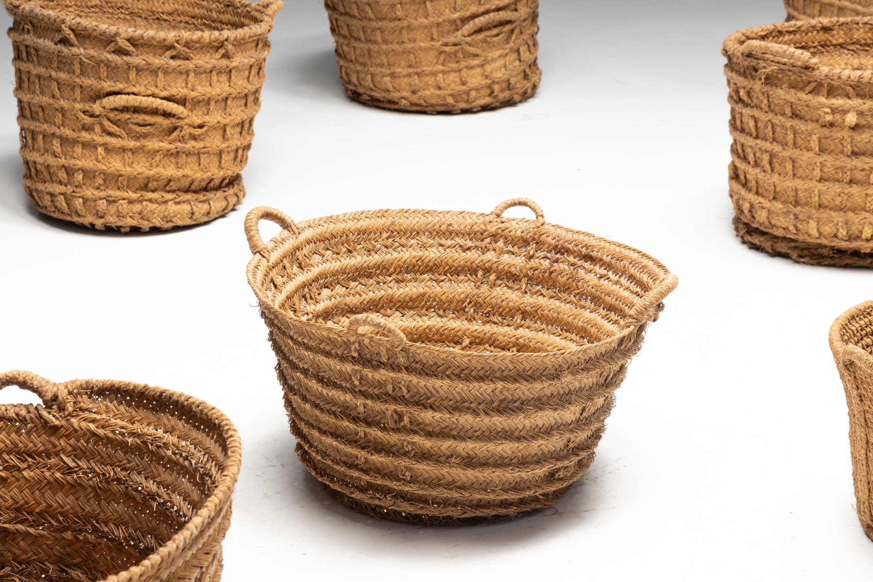 Rustic Handwoven Oversized Baskets - Early 20th Century