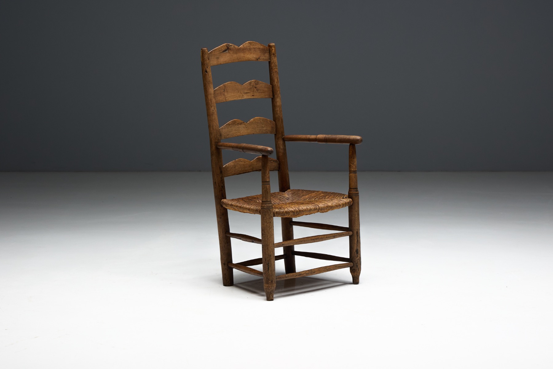 Rustic Ladder-Back Armchair, France – Early 20th Century