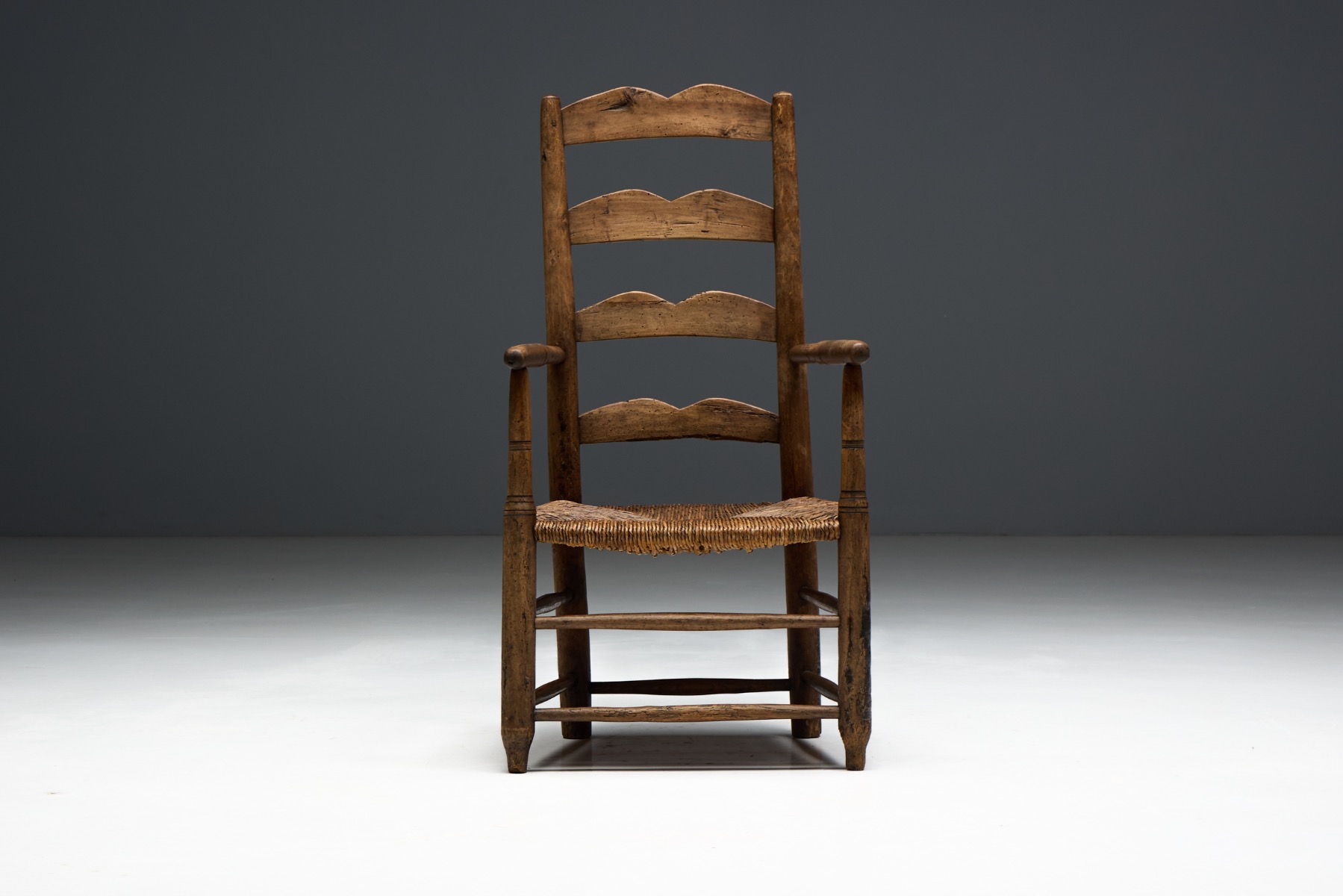 Rustic Ladder-Back Armchair, France – Early 20th Century
