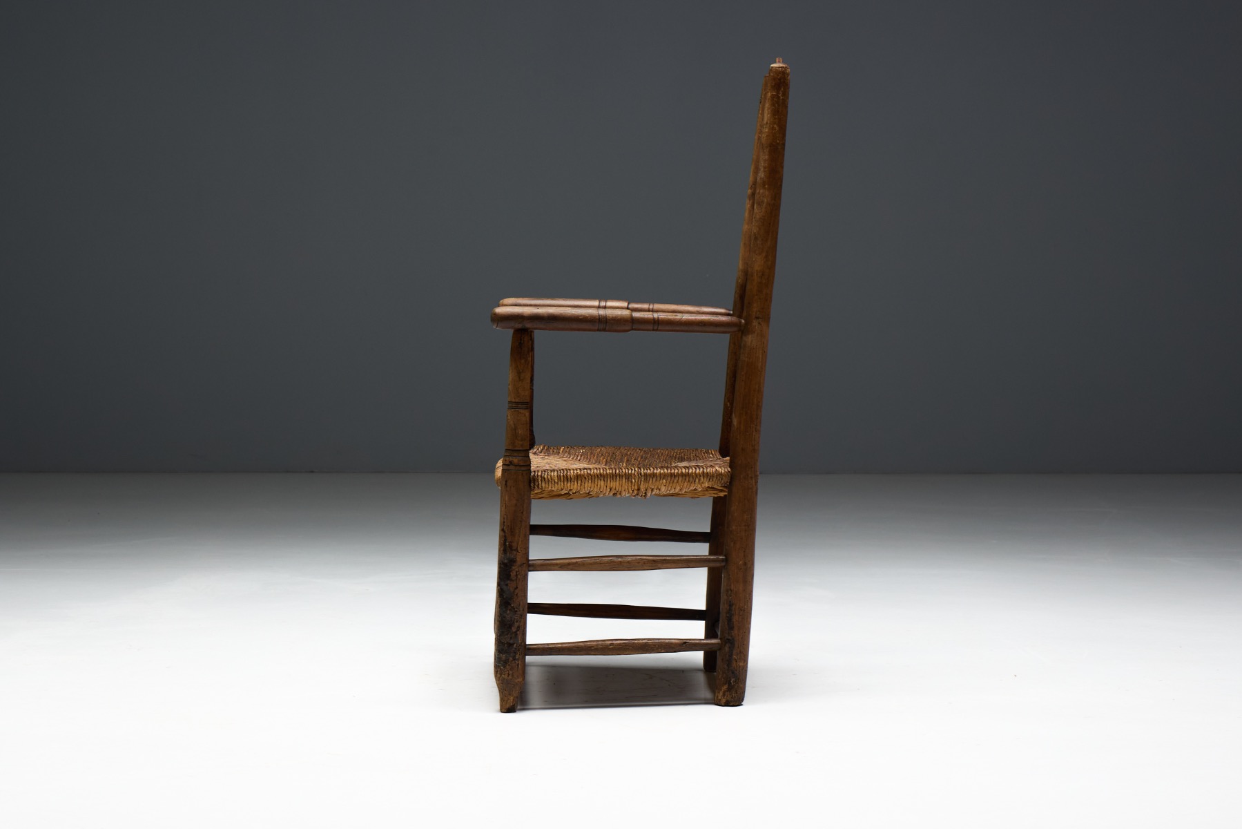 Rustic Ladder-Back Armchair, France – Early 20th Century