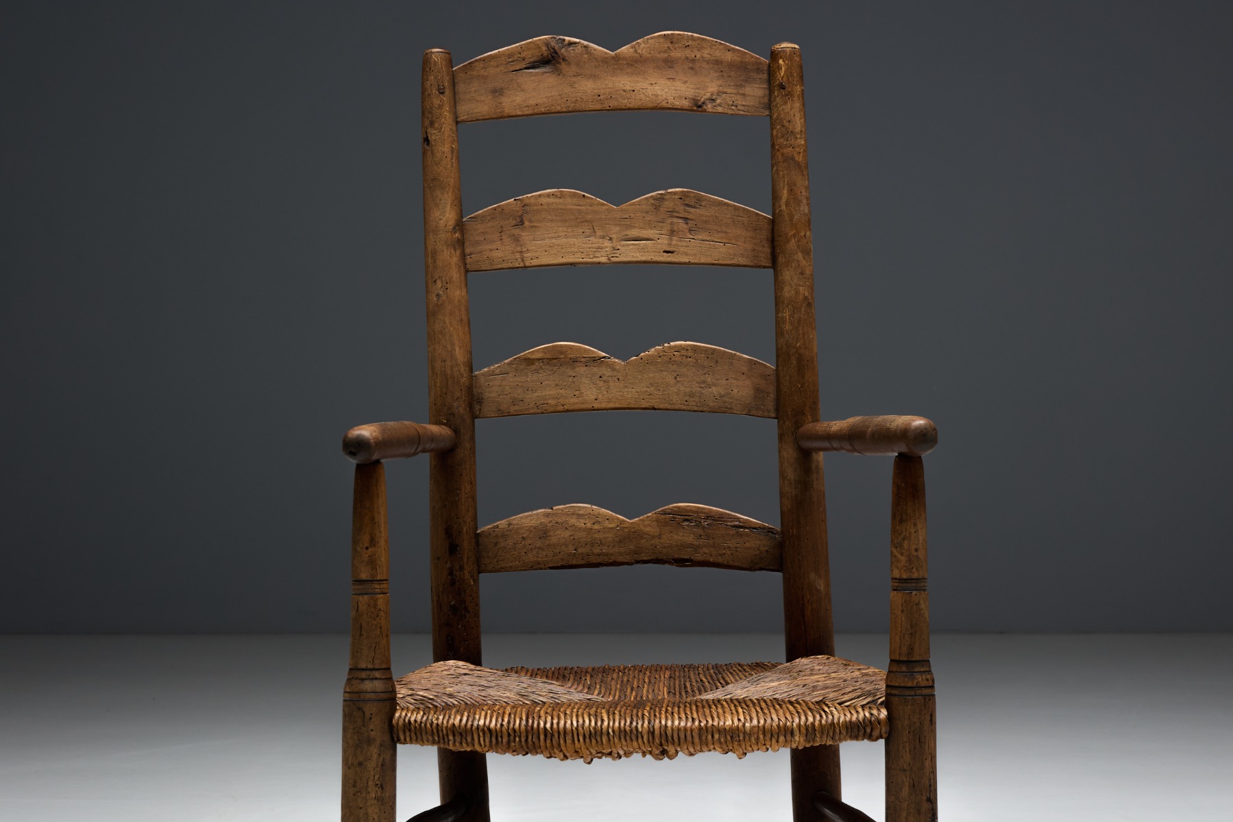 Rustic Ladder-Back Armchair, France – Early 20th Century
