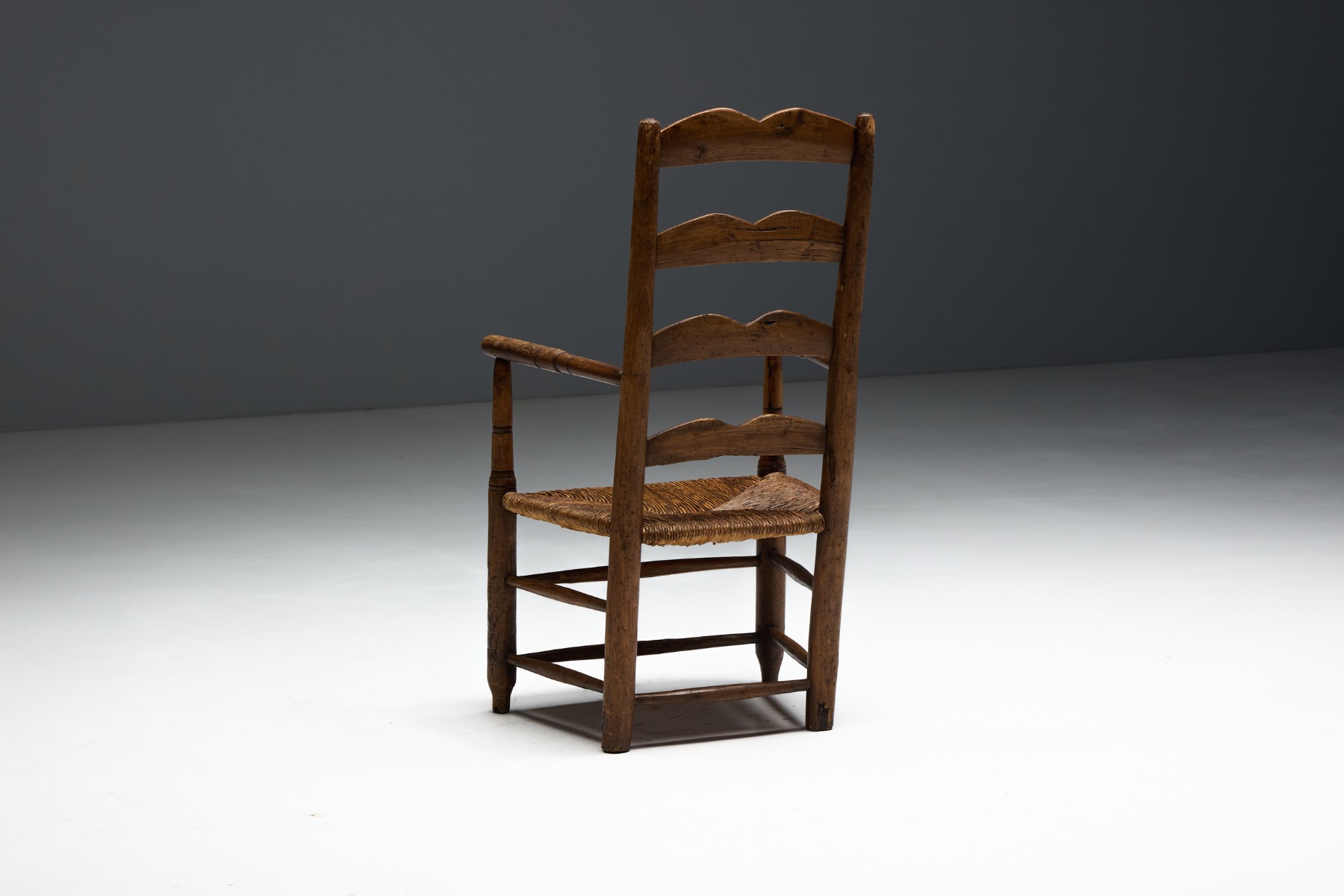 Rustic Ladder-Back Armchair, France – Early 20th Century