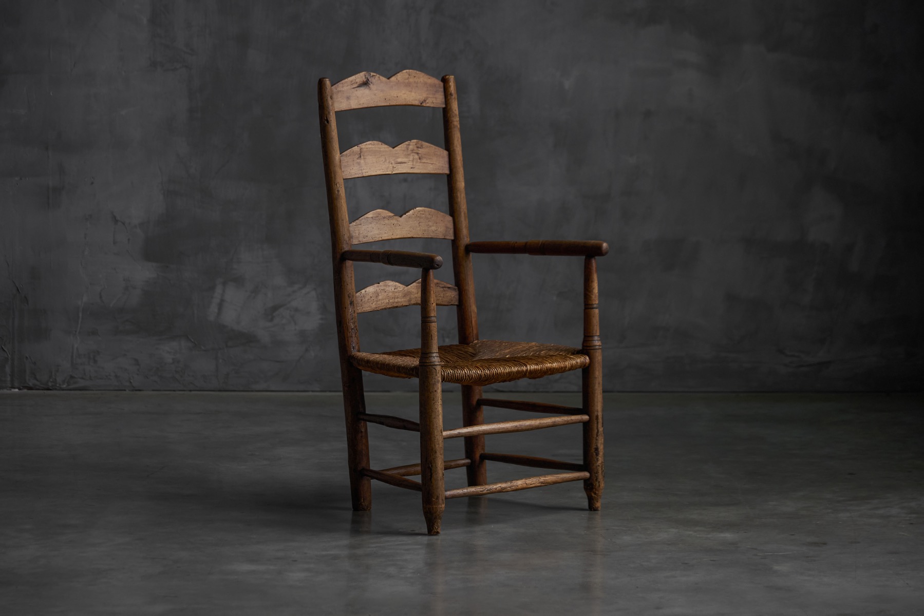 Rustic Ladder-Back Armchair, France – Early 20th Century