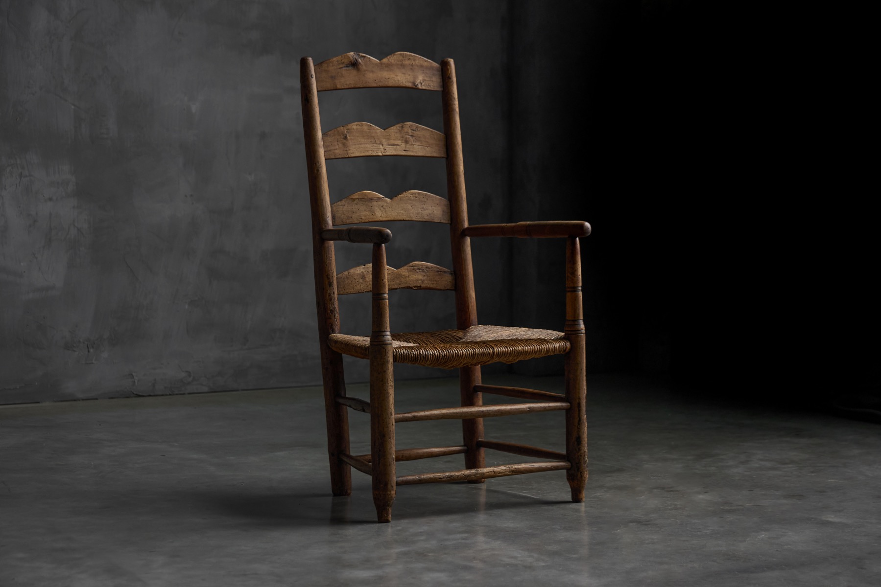 Rustic Ladder-Back Armchair, France – Early 20th Century