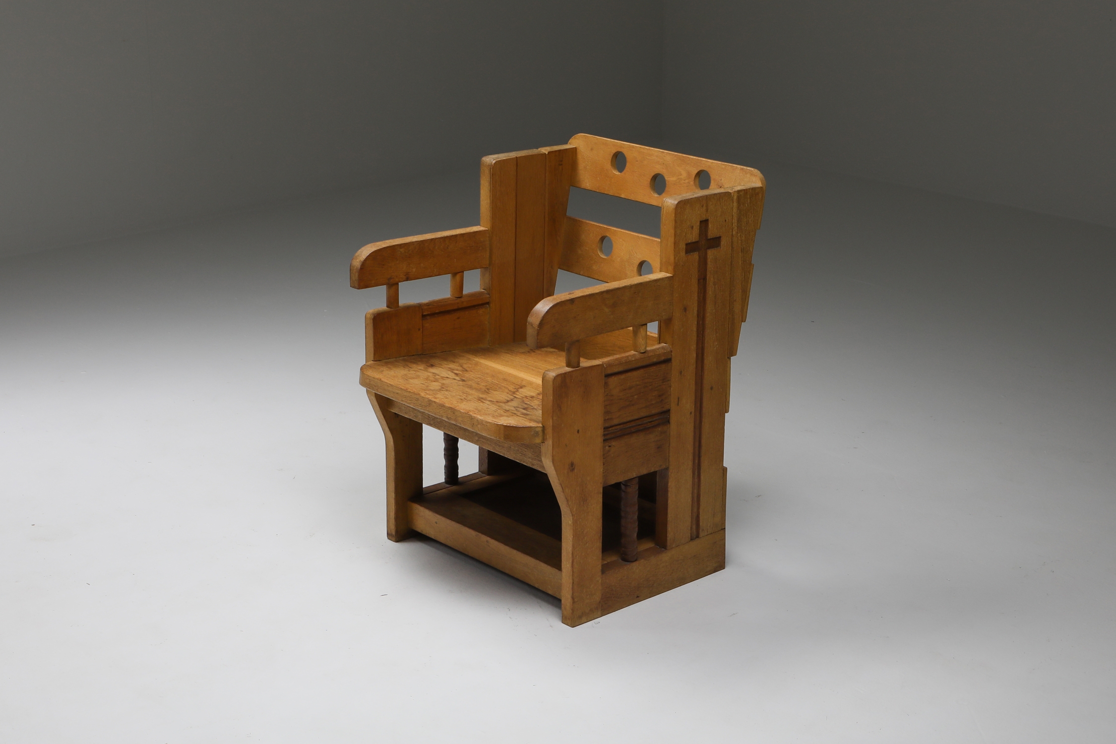 Rustic Modern Armchair In Oak - 1960s