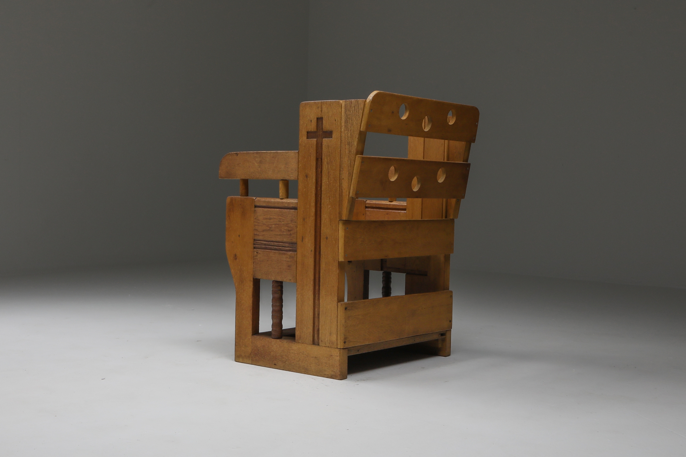 Rustic Modern Armchair In Oak - 1960s