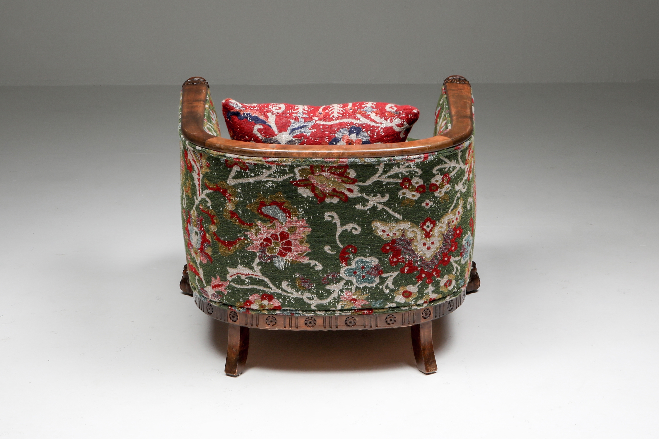 Chippendale Style Armchair with Claw Feet & Pierre Frey Jacquard - 1900s