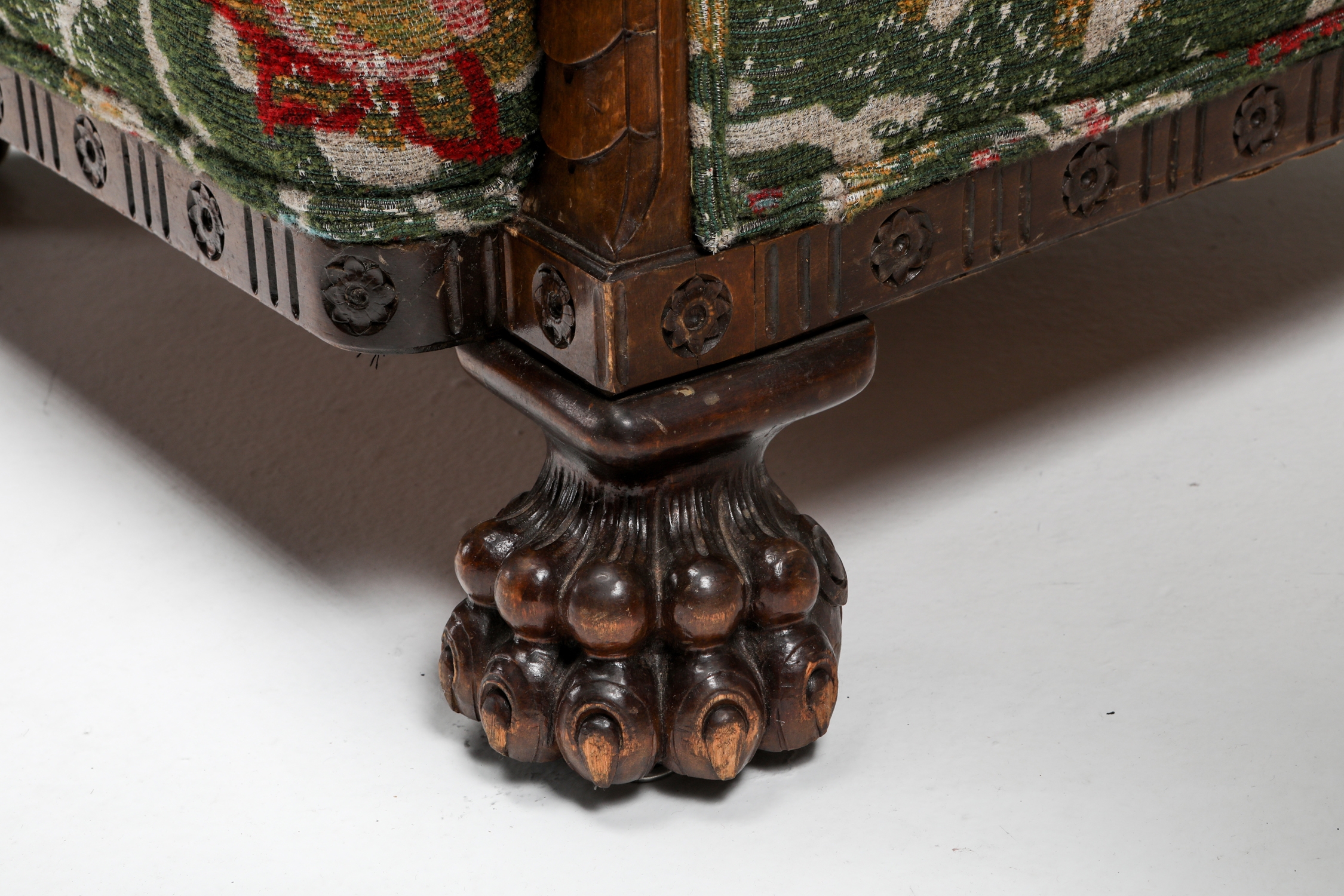 Chippendale Style Armchair with Claw Feet & Pierre Frey Jacquard - 1900s