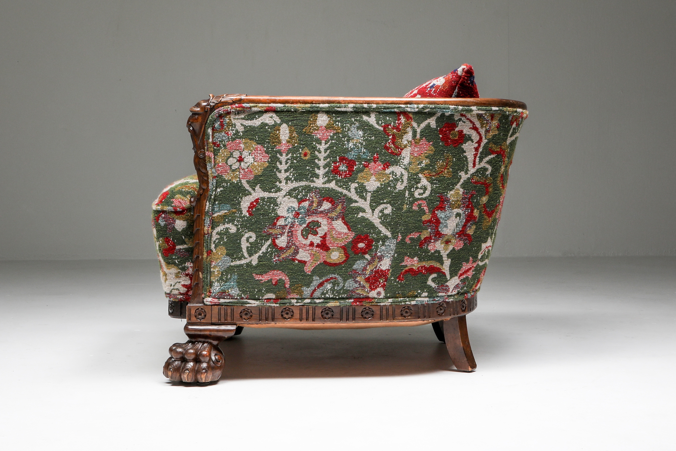 Chippendale Style Armchair with Claw Feet & Pierre Frey Jacquard - 1900s