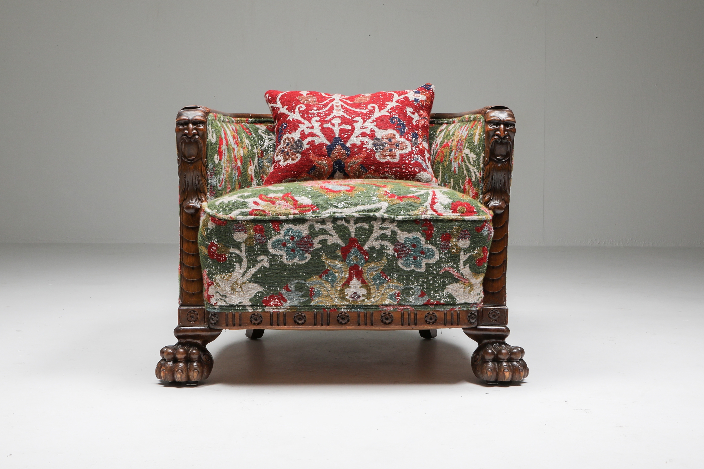 Chippendale Style Armchair with Claw Feet & Pierre Frey Jacquard - 1900s