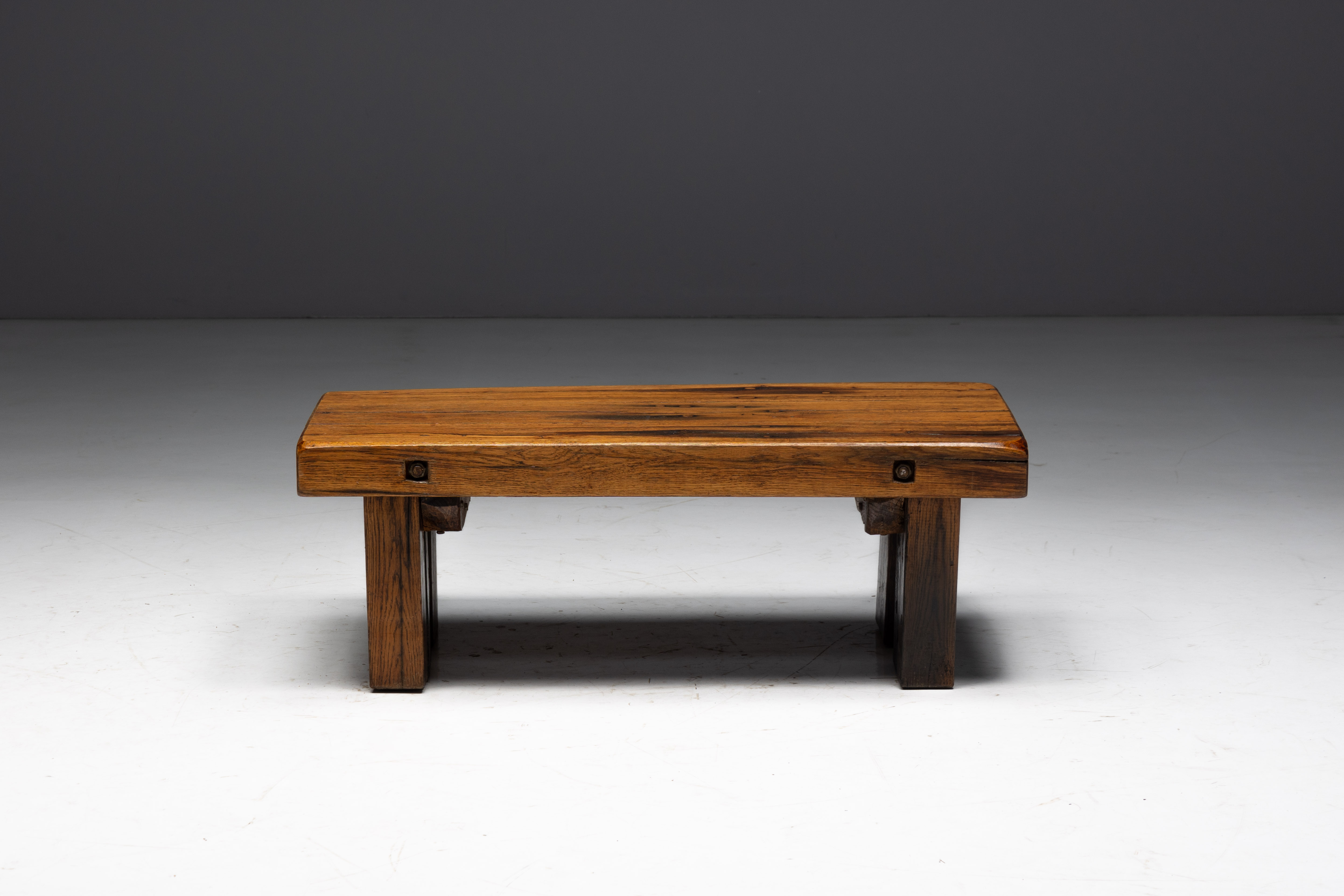Rustic Oak Coffee Table - Mid-20th Century