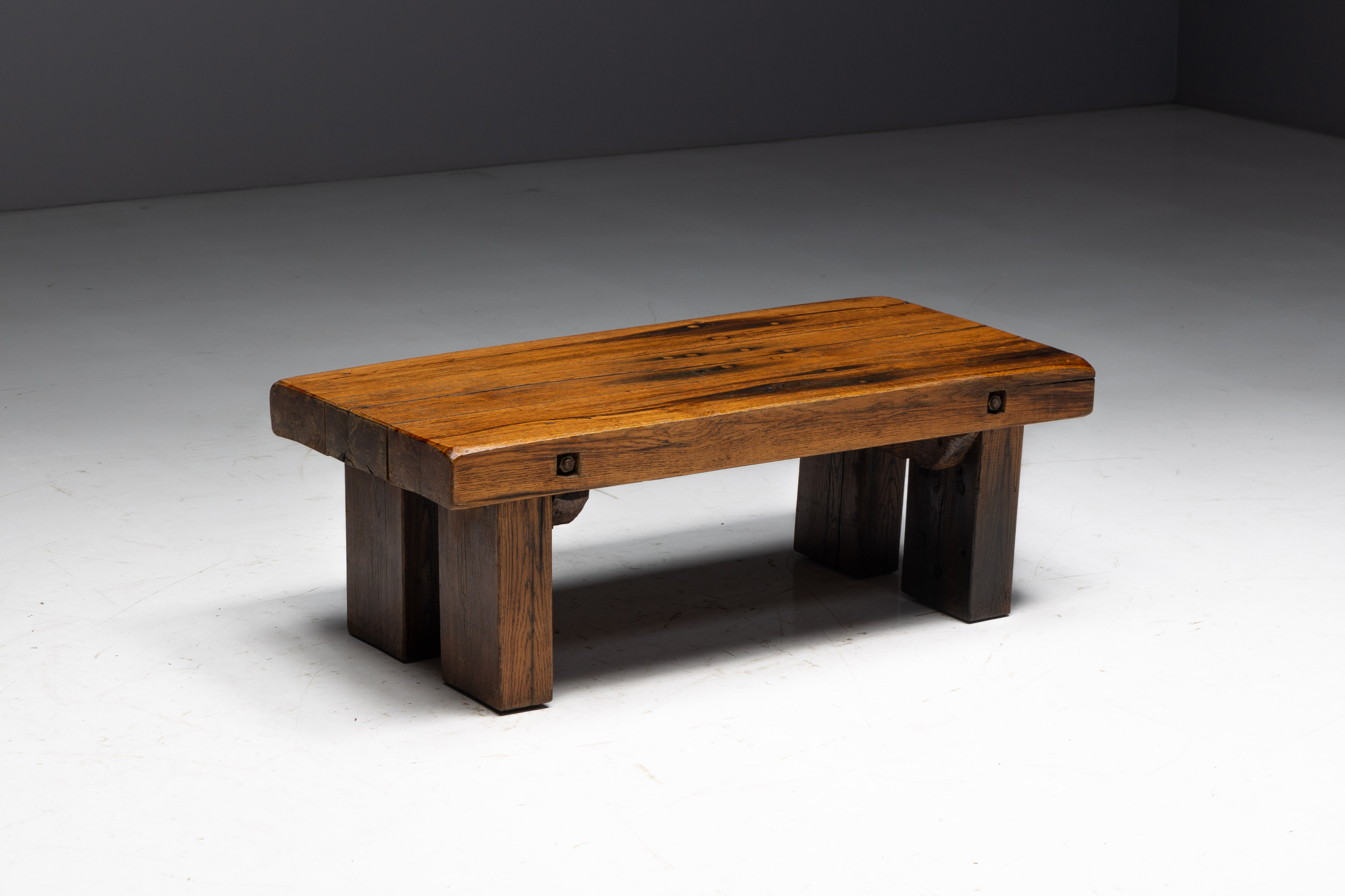 Rustic Oak Coffee Table - Mid-20th Century