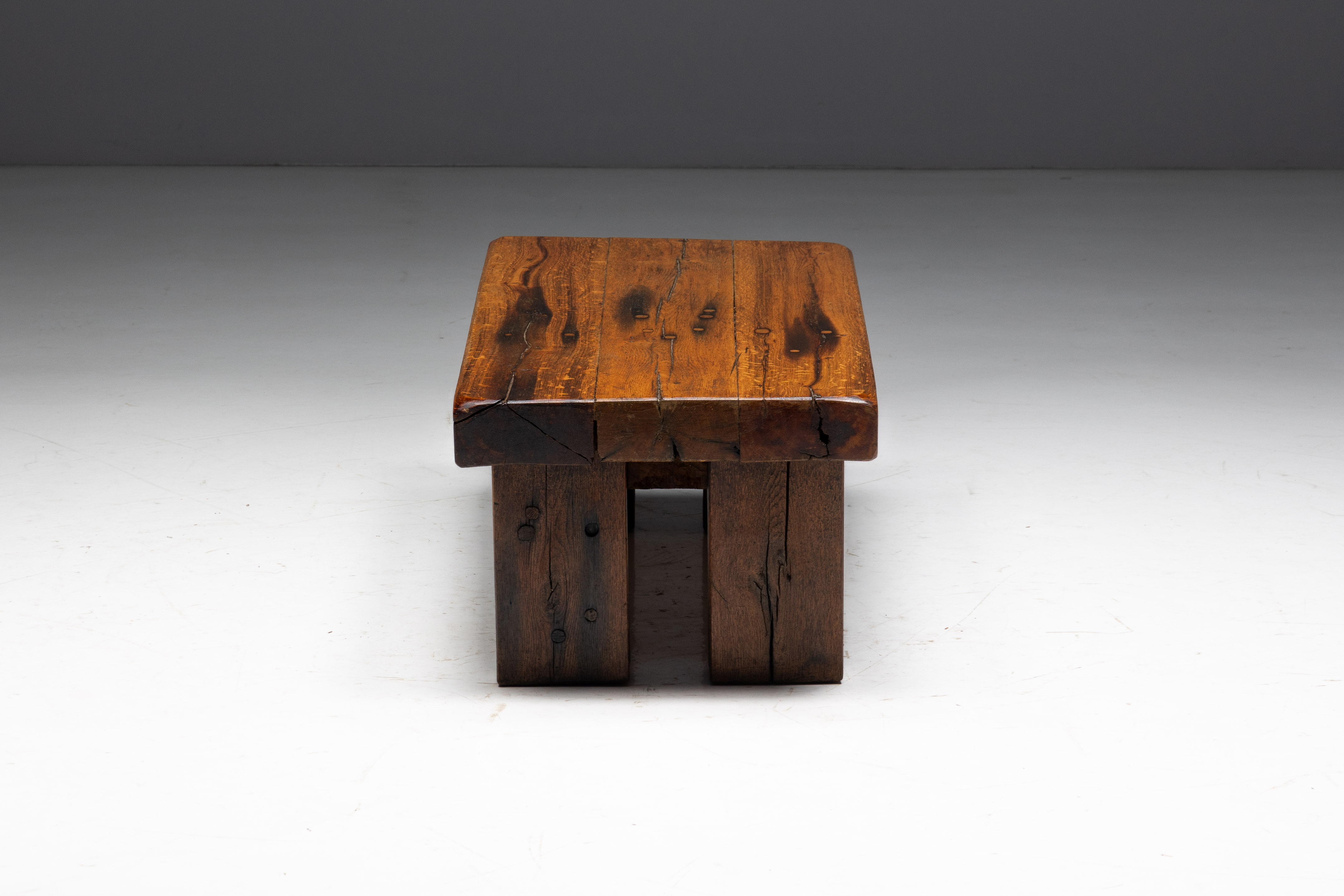 Rustic Oak Coffee Table - Mid-20th Century