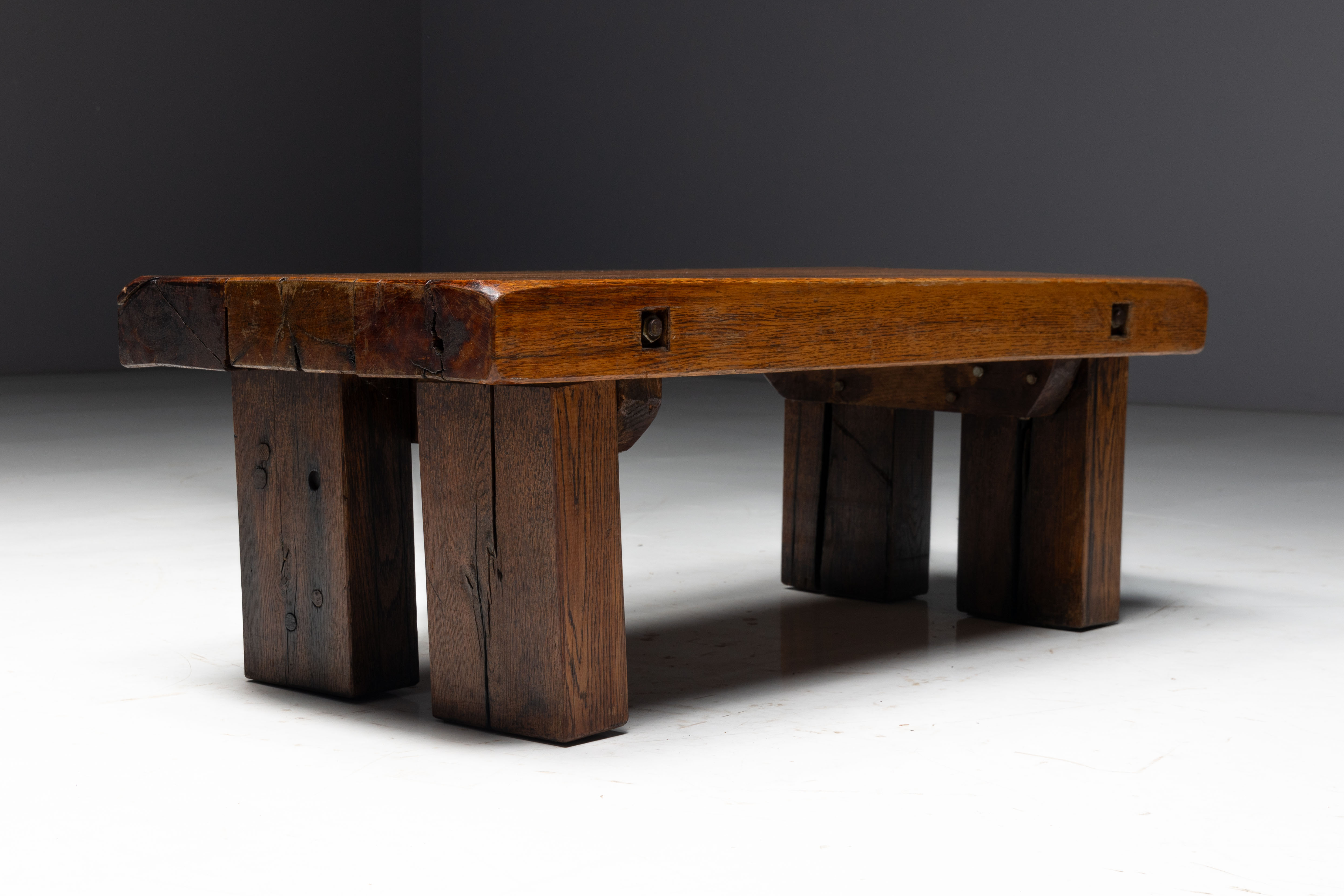 Rustic Oak Coffee Table - Mid-20th Century