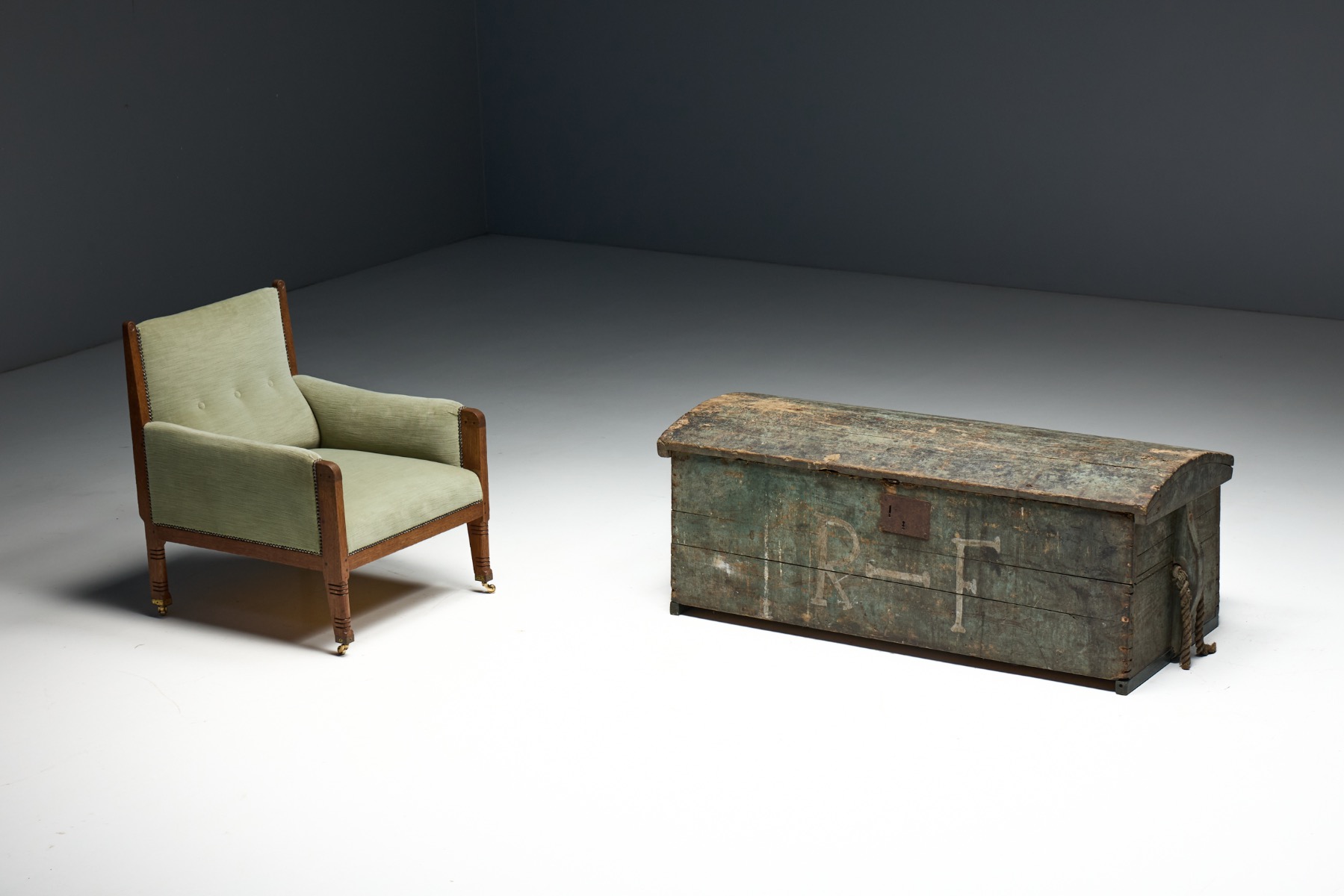 Rustic Painted Pine Storage Chest, France – Early 20th Century