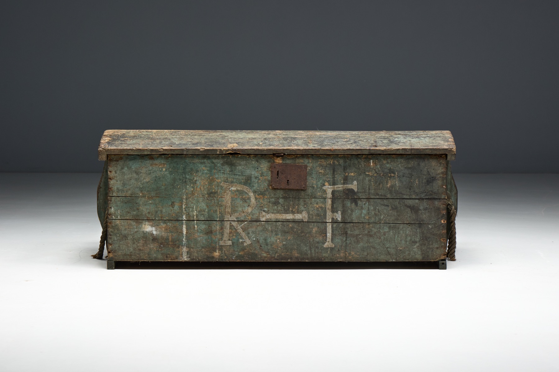 Rustic Painted Pine Storage Chest, France – Early 20th Century