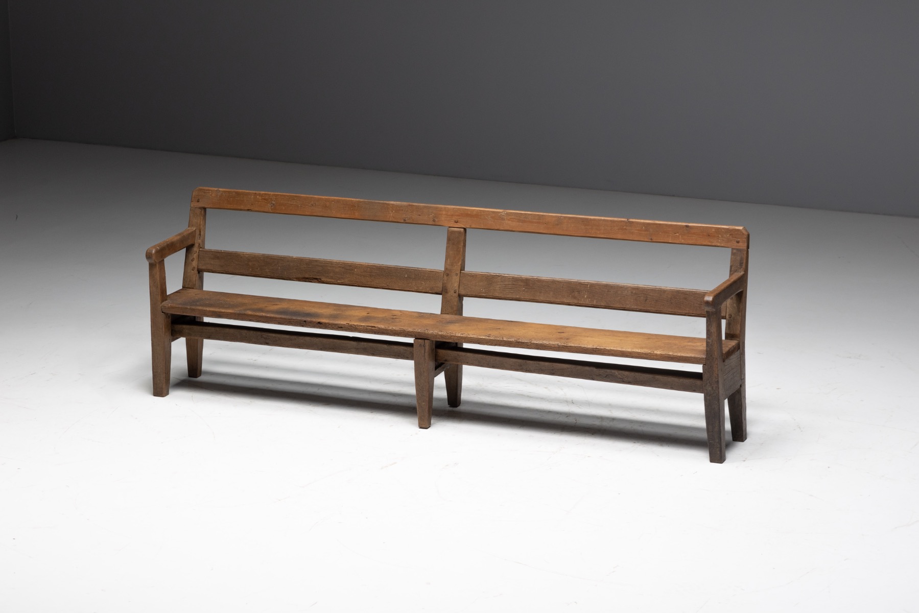  Rustic Pine Bench, France - circa 1900