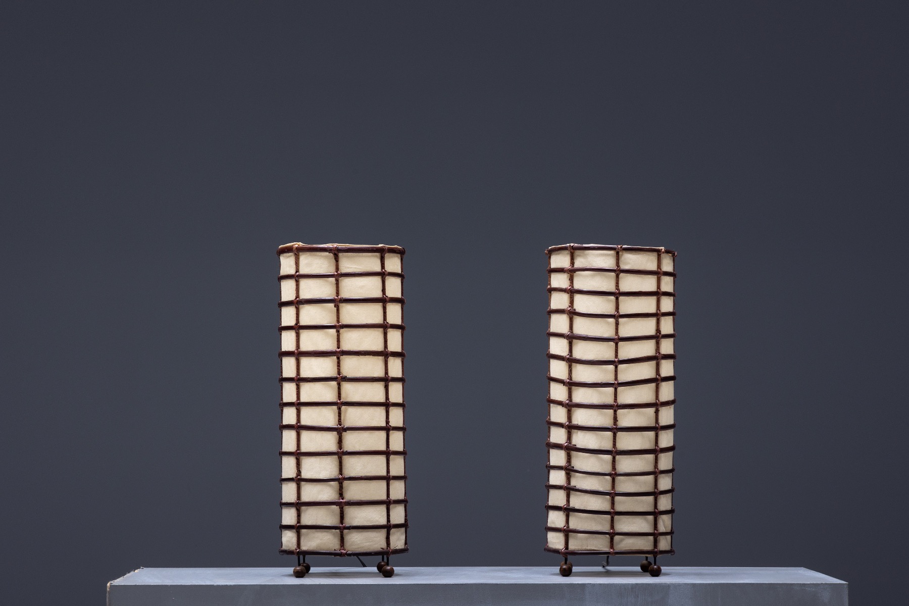 Rustic Rattan and Linen Lamps - 1970s