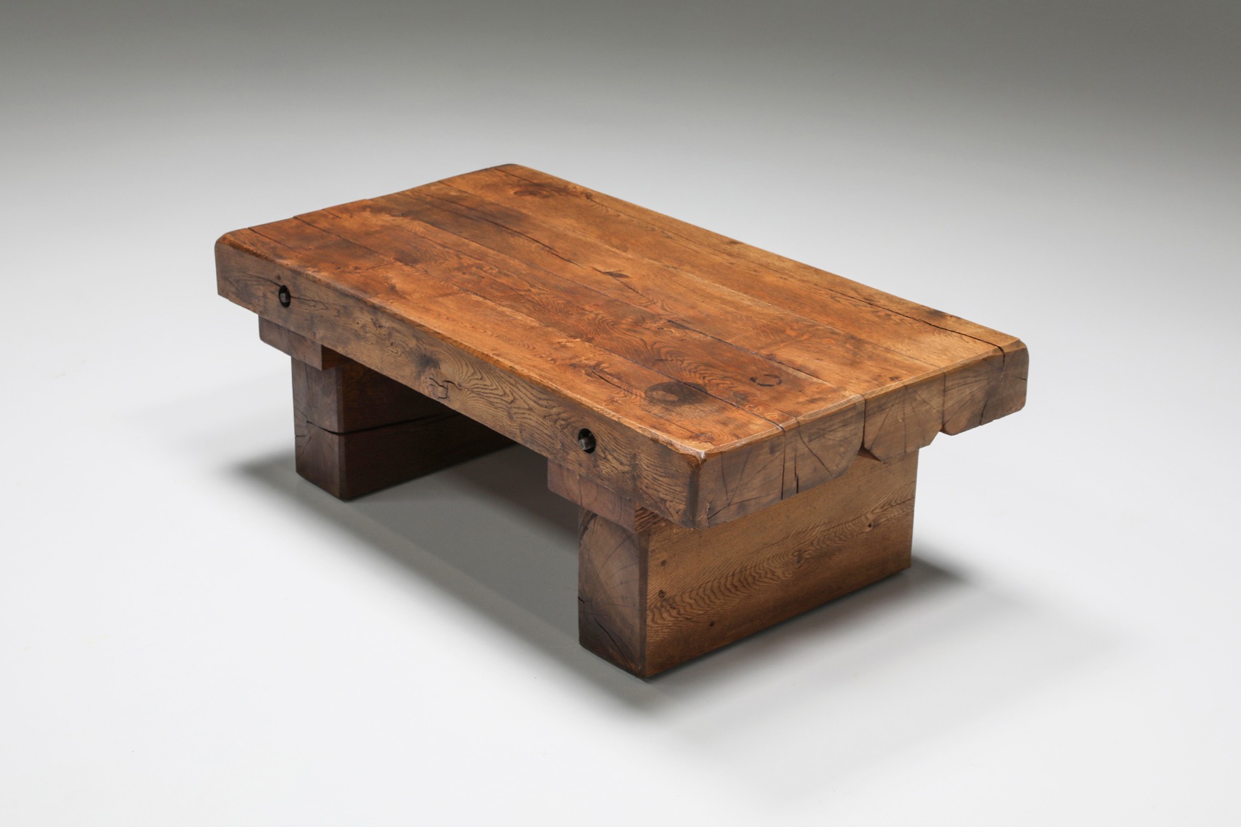 Rustic Solid Wood Coffee Table - 1950s