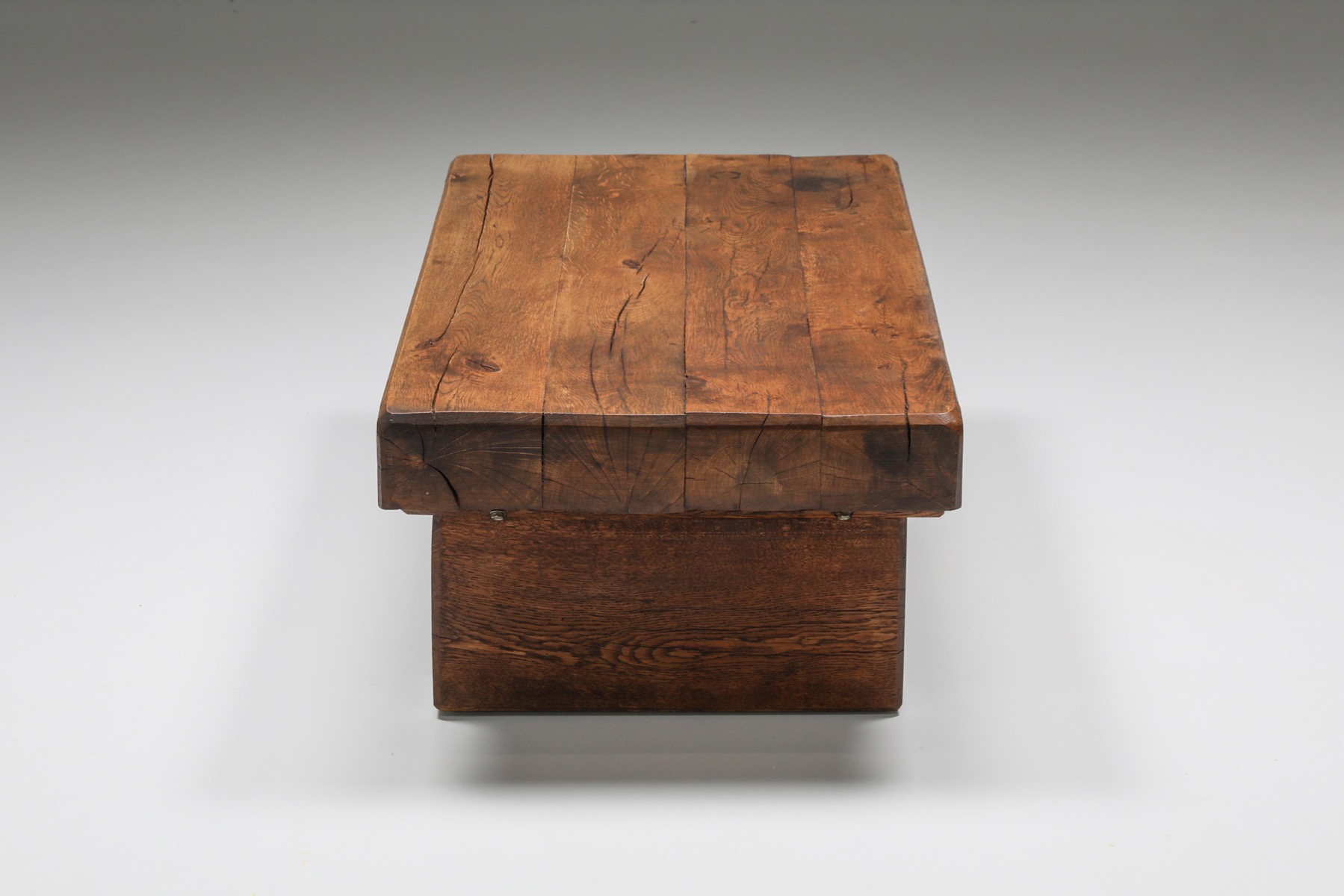 Rustic Solid Wood Coffee Table - 1950s