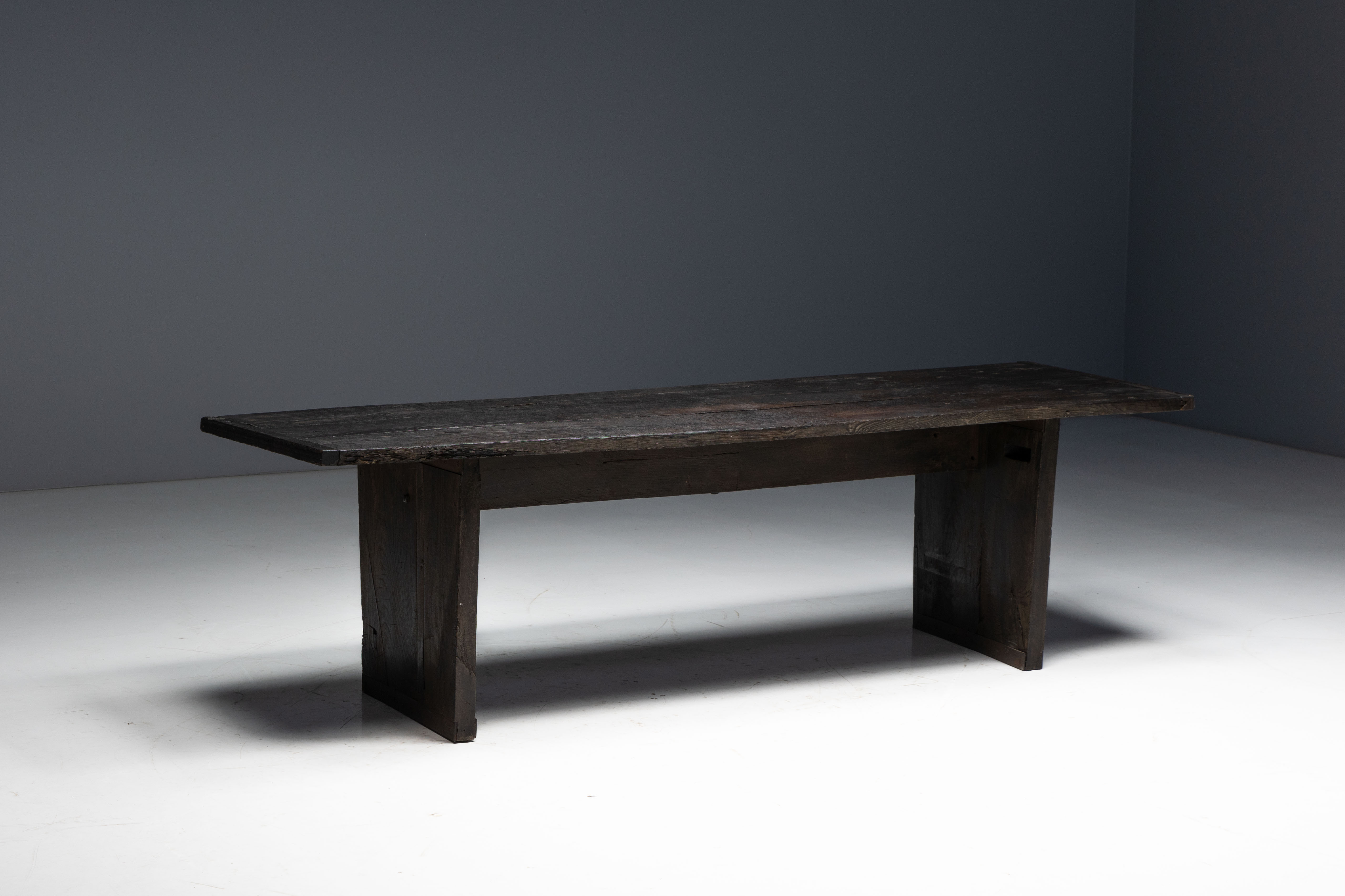 Rustic Vernacular Oak Table, France - 19th Century