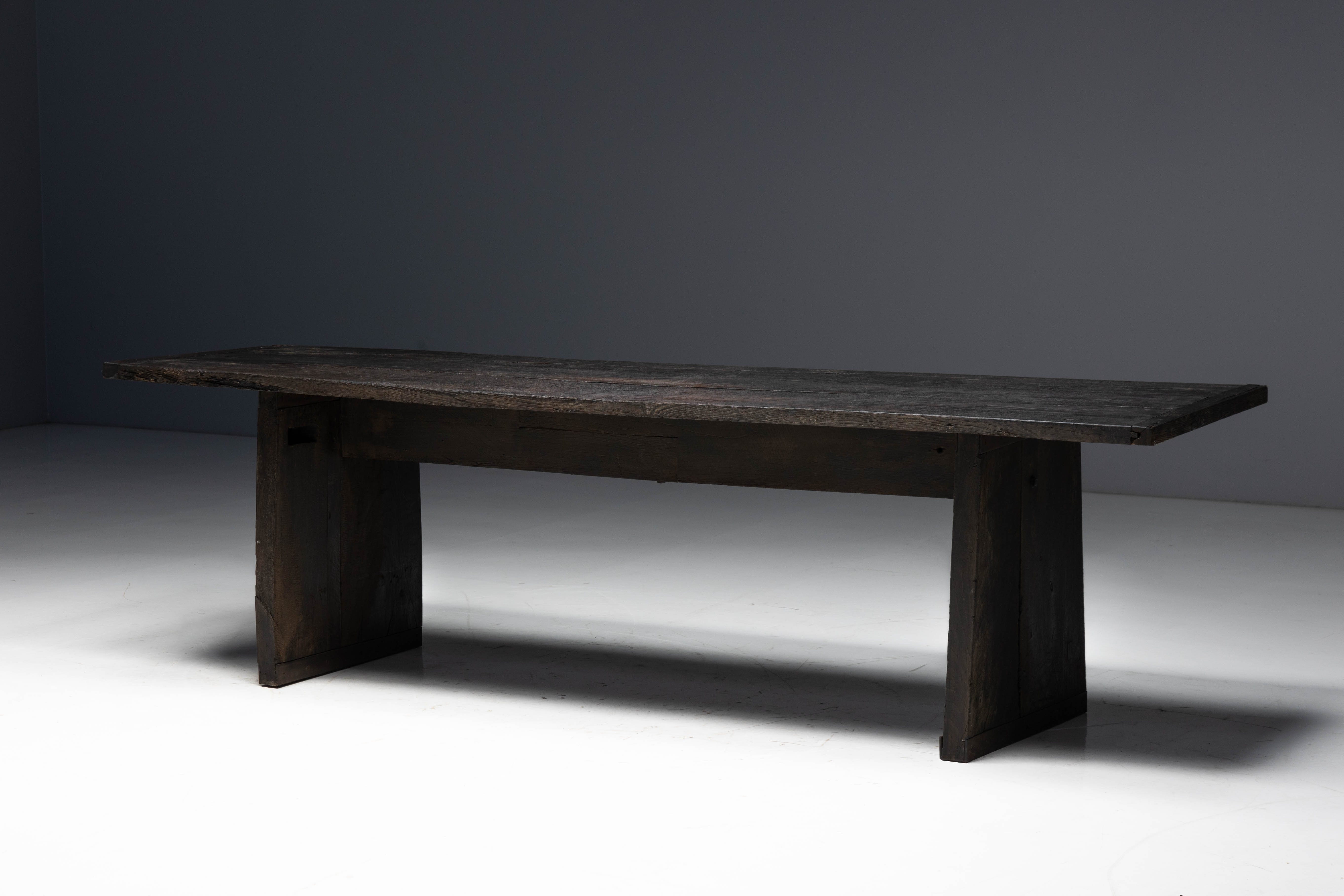 Rustic Vernacular Oak Table, France - 19th Century