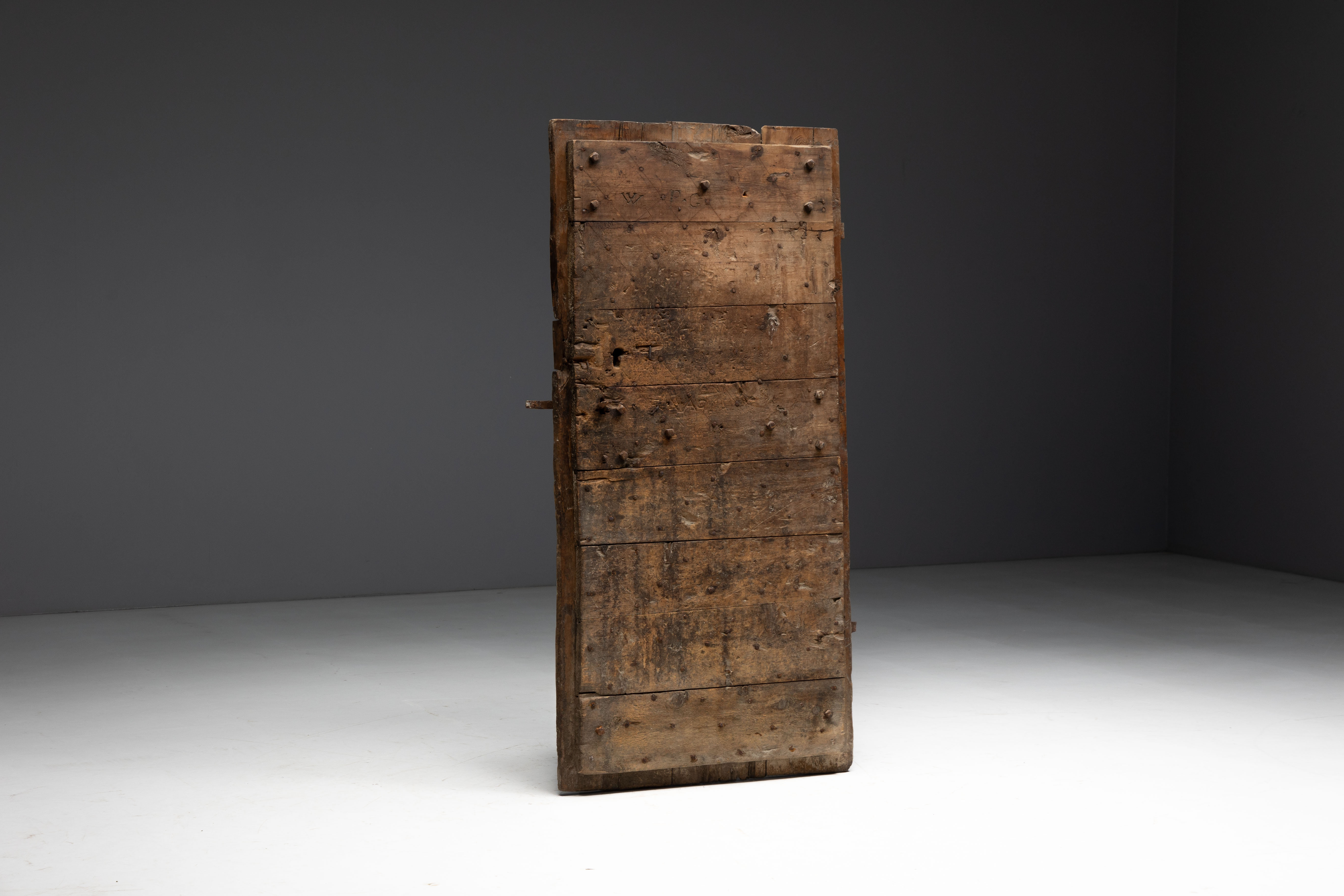 Rustic Vernacular Pine Door, Hautes-Alpes, France - 19th Century