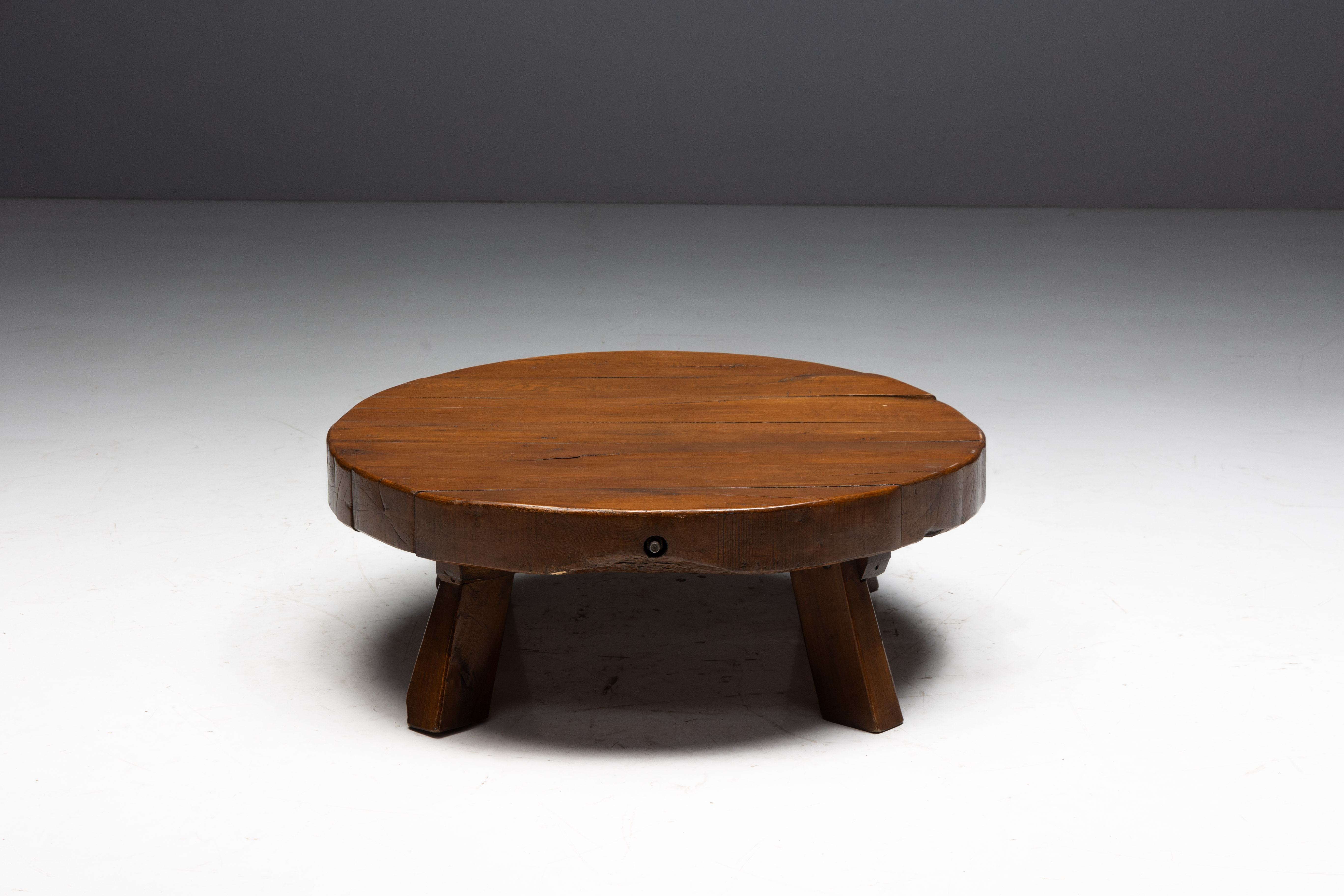 Rustic Vernacular Round Coffee Table, Europe - 19th Century