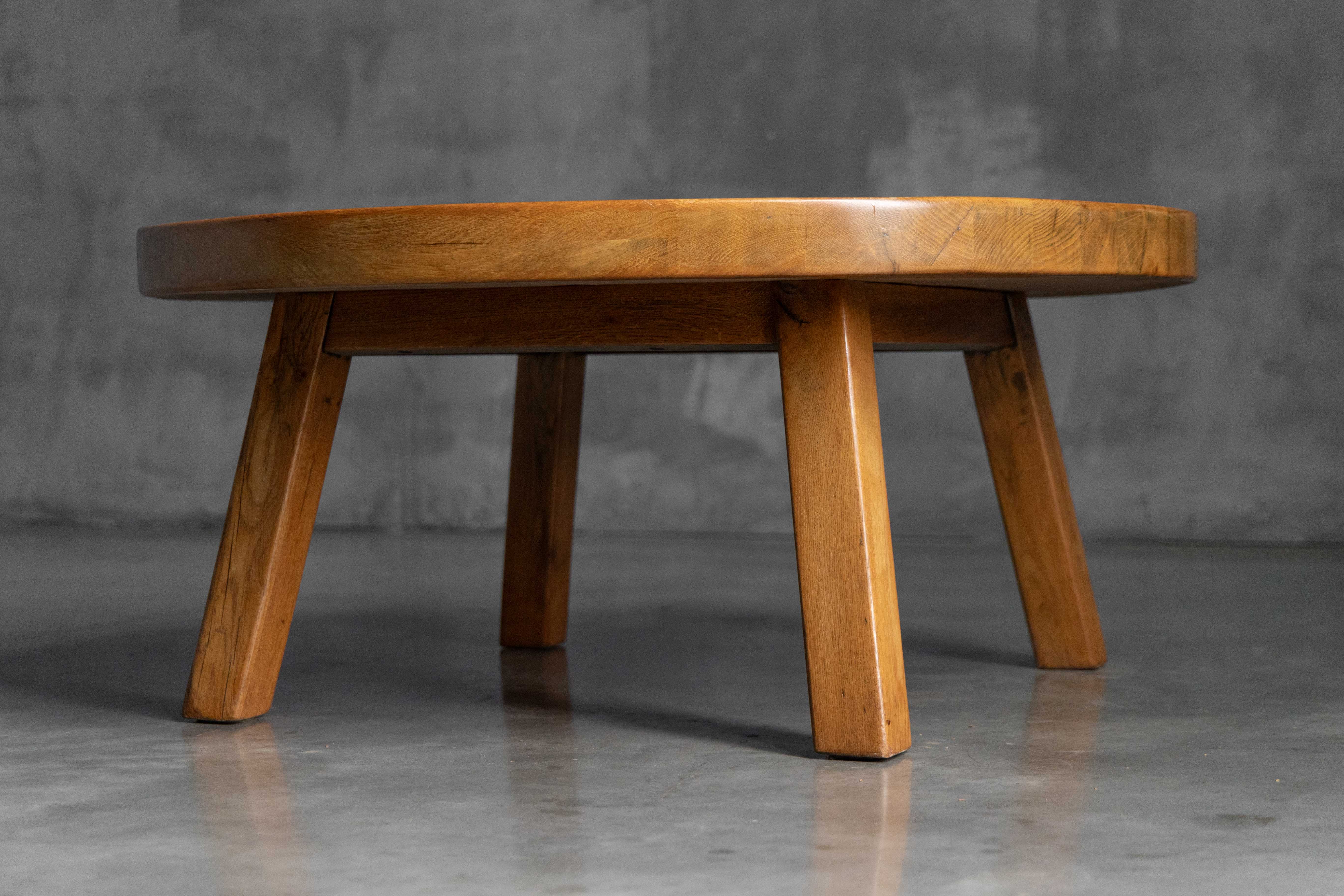 Rustic Vernacular Round Oak Coffee Table, Europe - Mid-20th Century