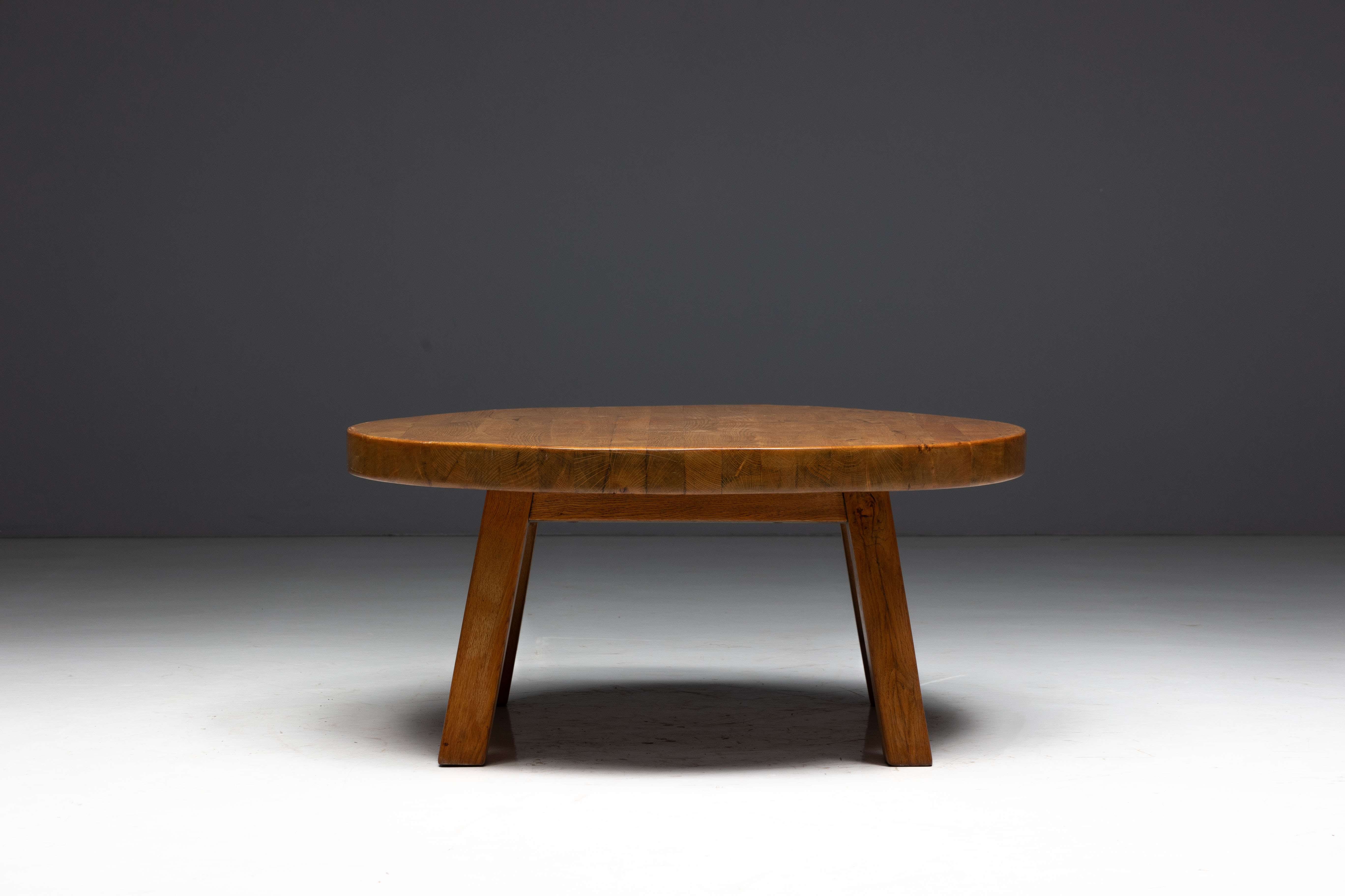 Rustic Vernacular Round Oak Coffee Table, Europe - Mid-20th Century