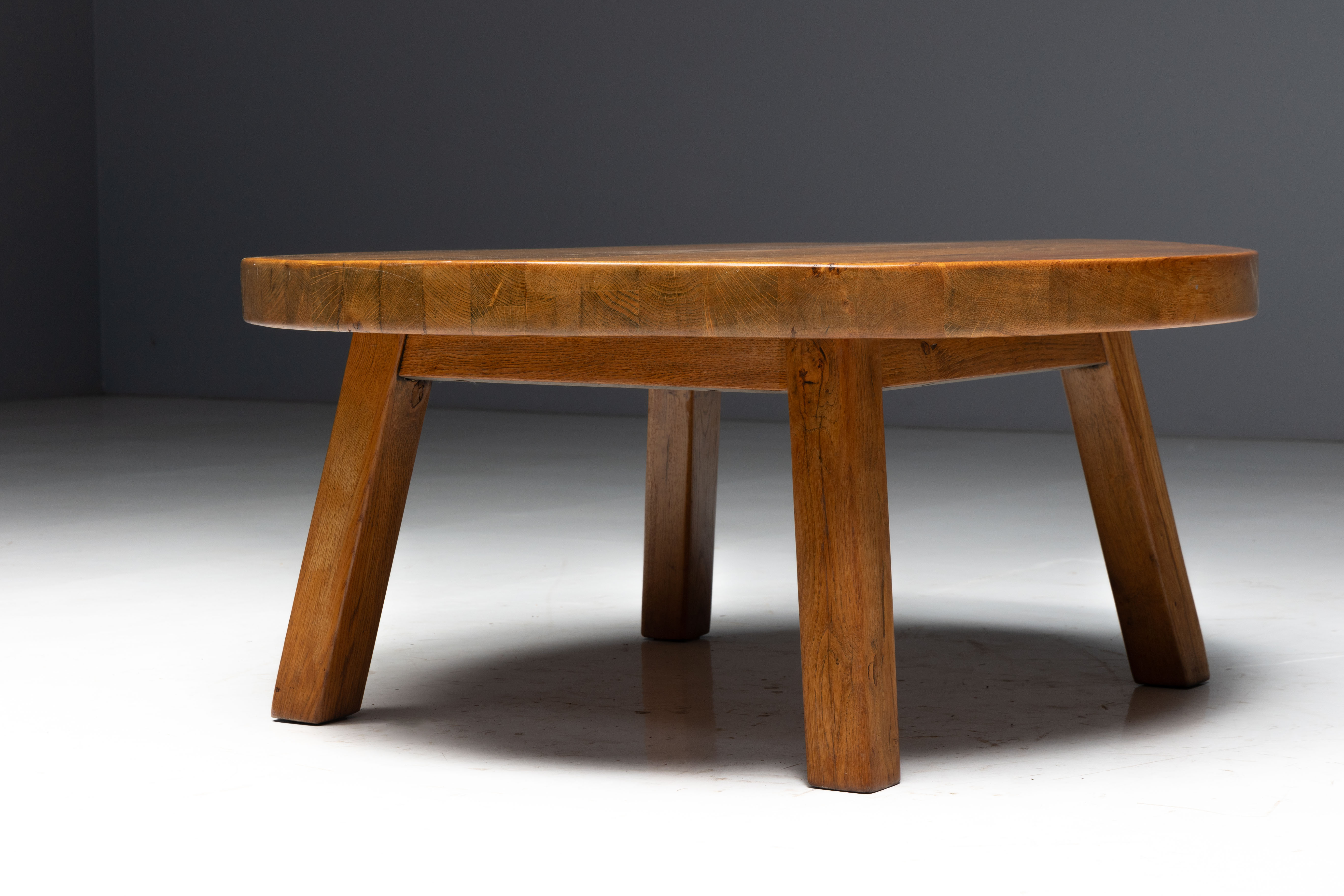 Rustic Vernacular Round Oak Coffee Table, Europe - Mid-20th Century