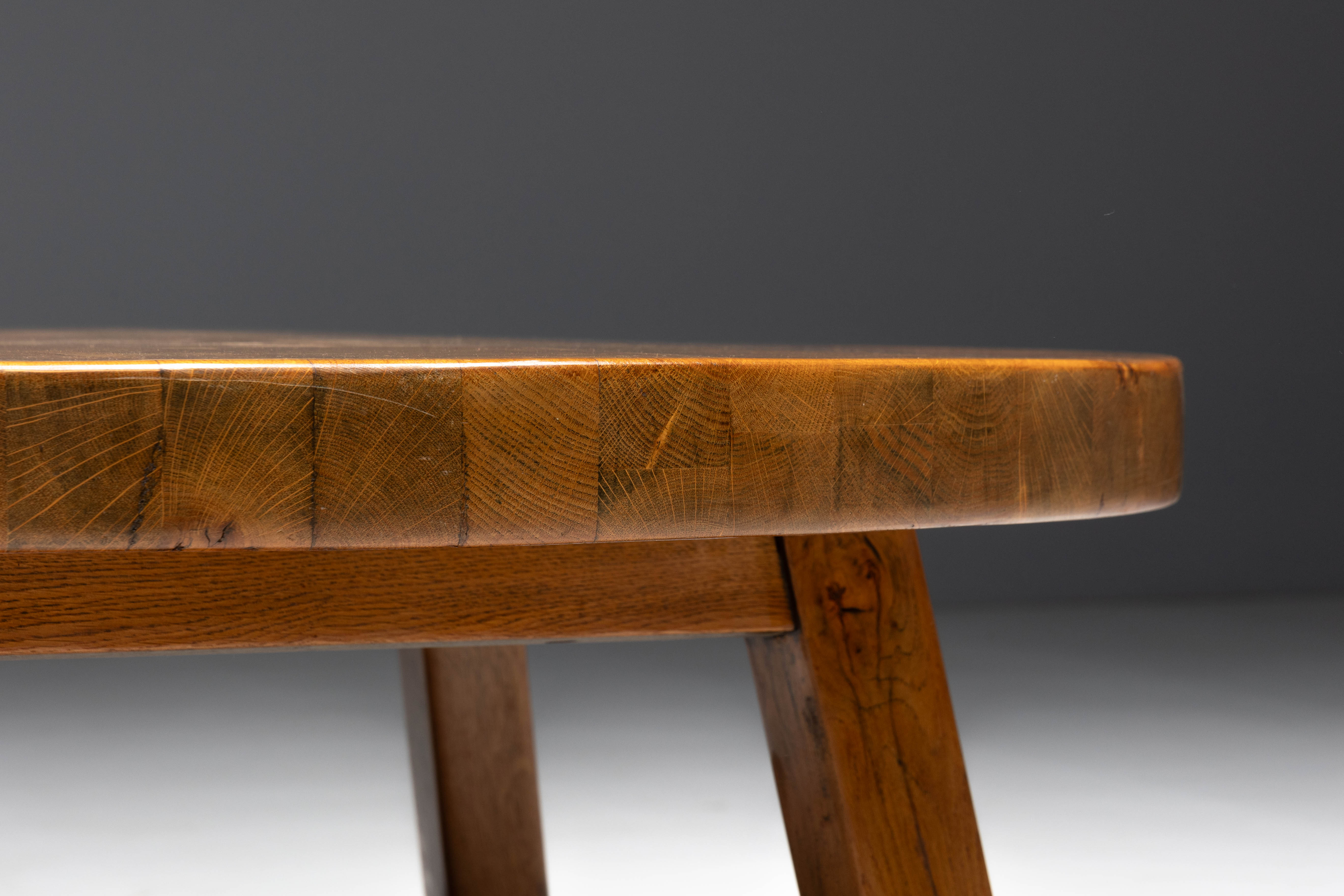 Rustic Vernacular Round Oak Coffee Table, Europe - Mid-20th Century