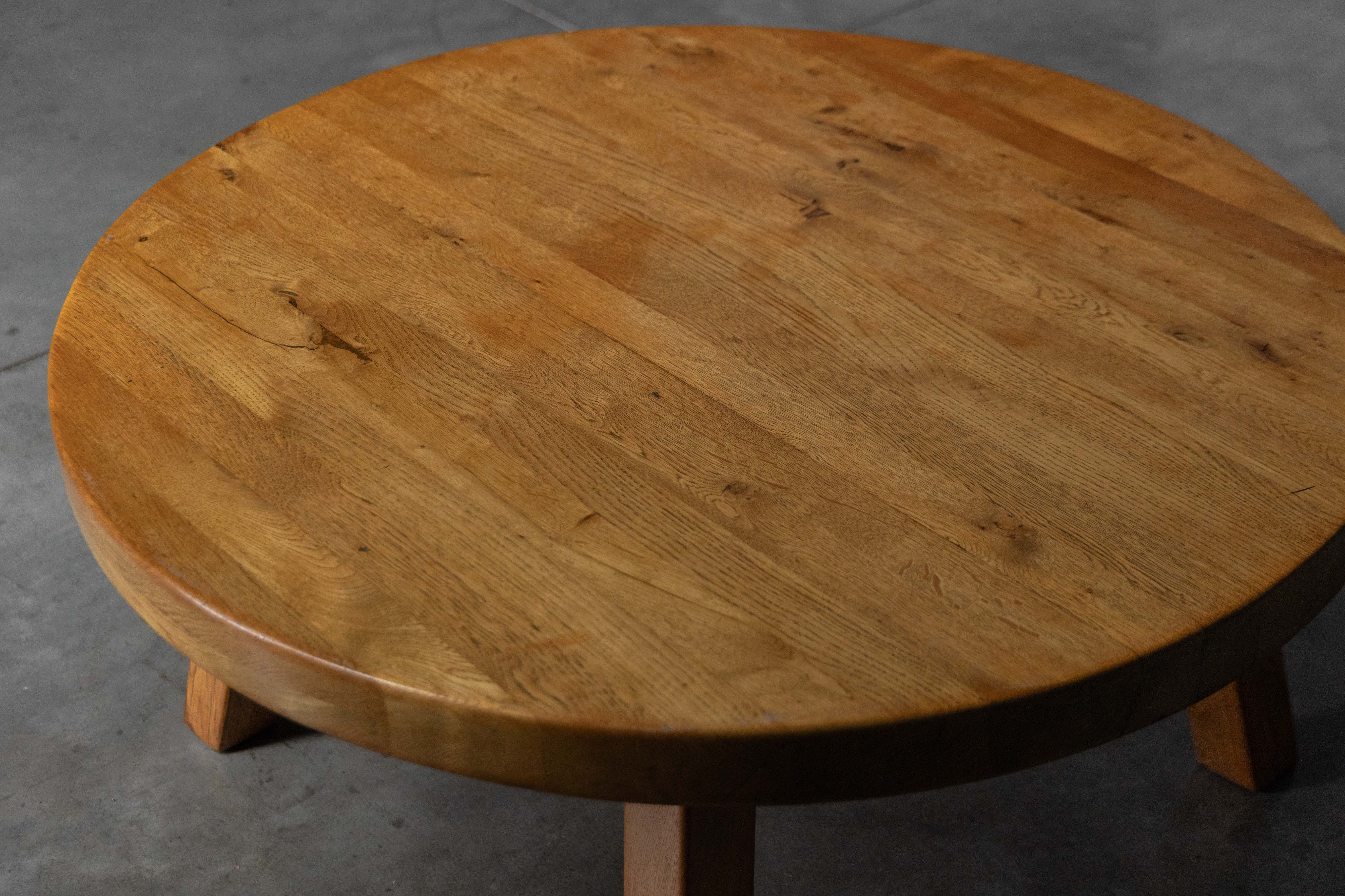 Rustic Vernacular Round Oak Coffee Table, Europe - Mid-20th Century