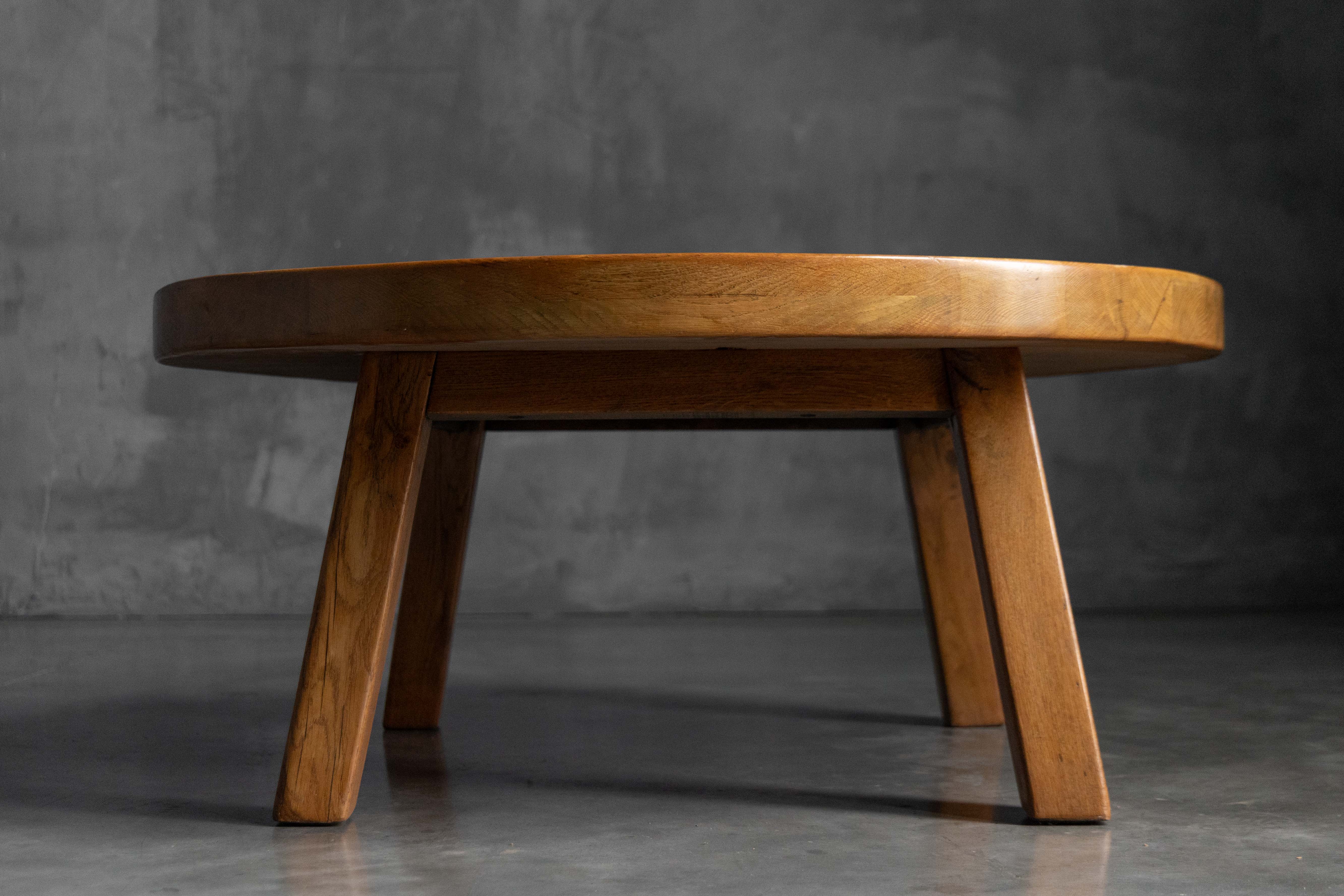 Rustic Vernacular Round Oak Coffee Table, Europe - Mid-20th Century