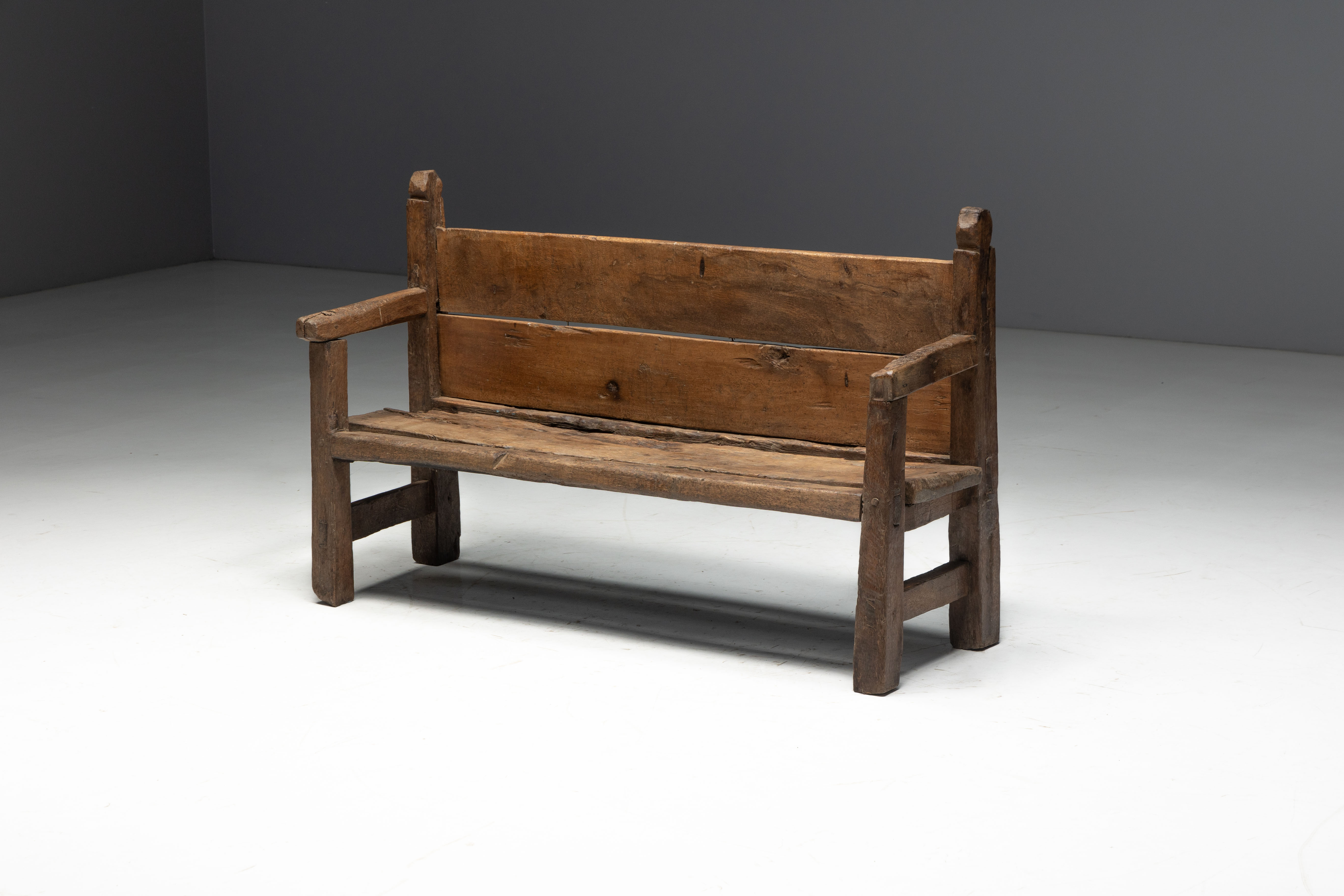 Rustic Vernacular Wooden Bench, France - 19th Century