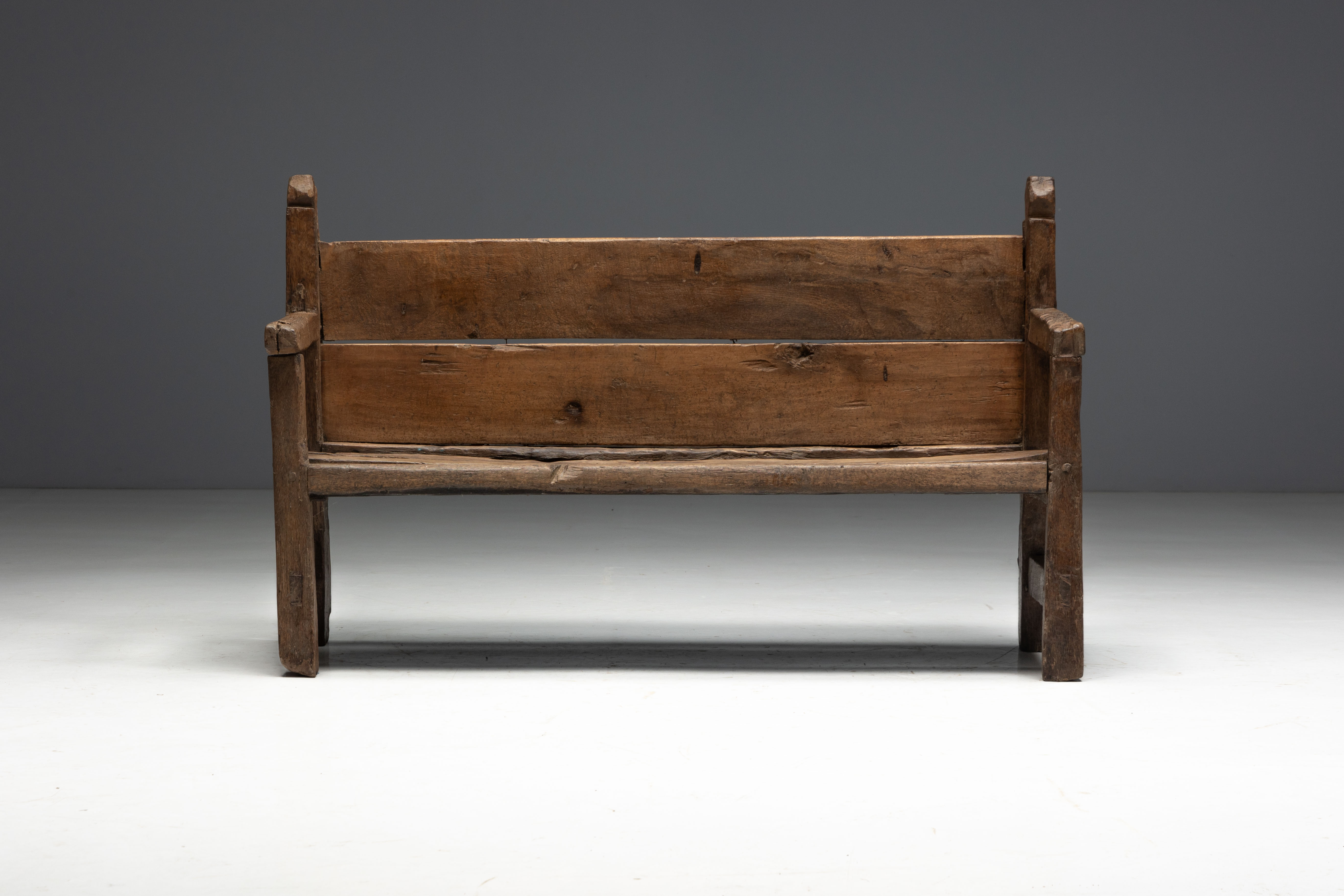 Rustic Vernacular Wooden Bench, France - 19th Century