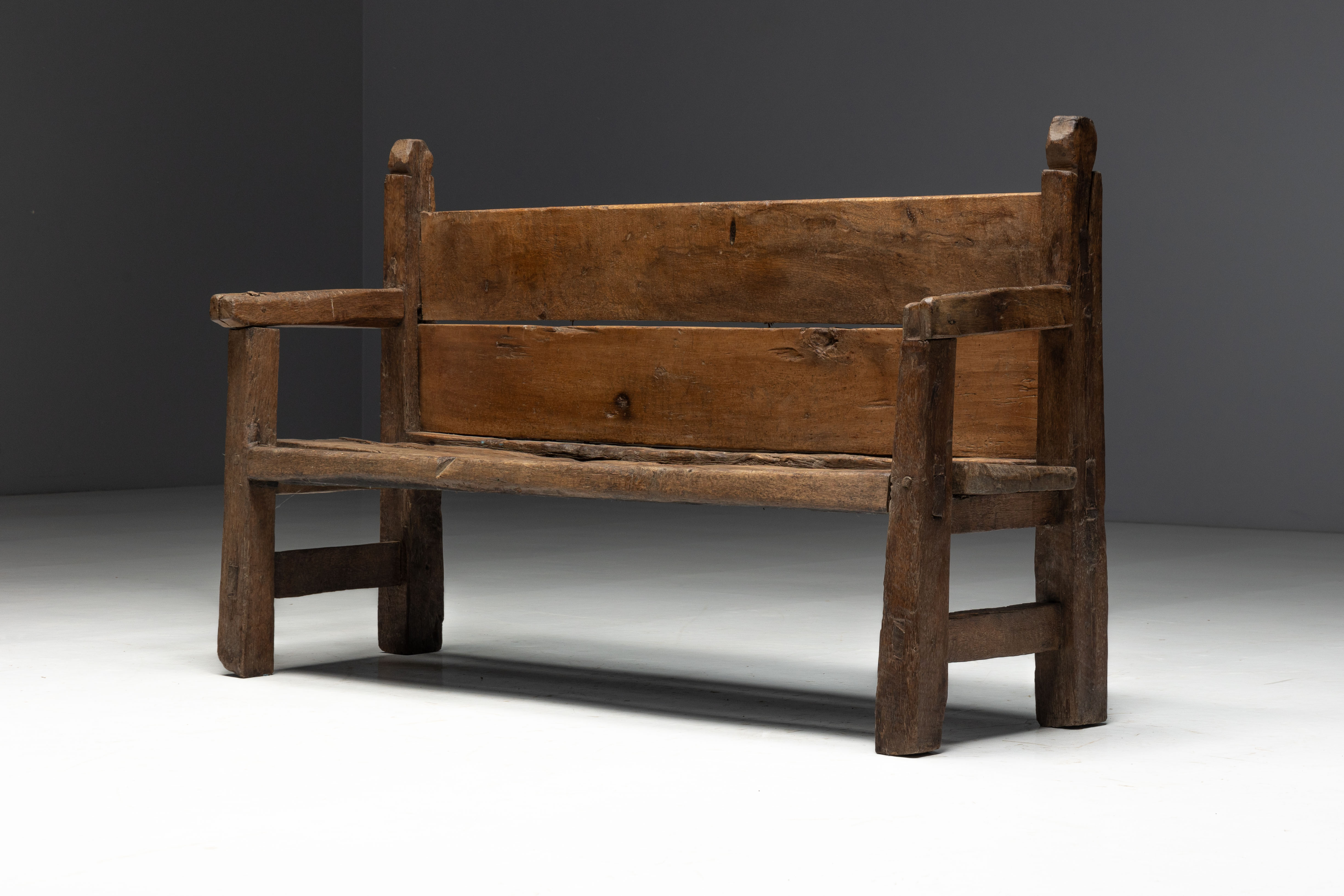 Rustic Vernacular Wooden Bench, France - 19th Century