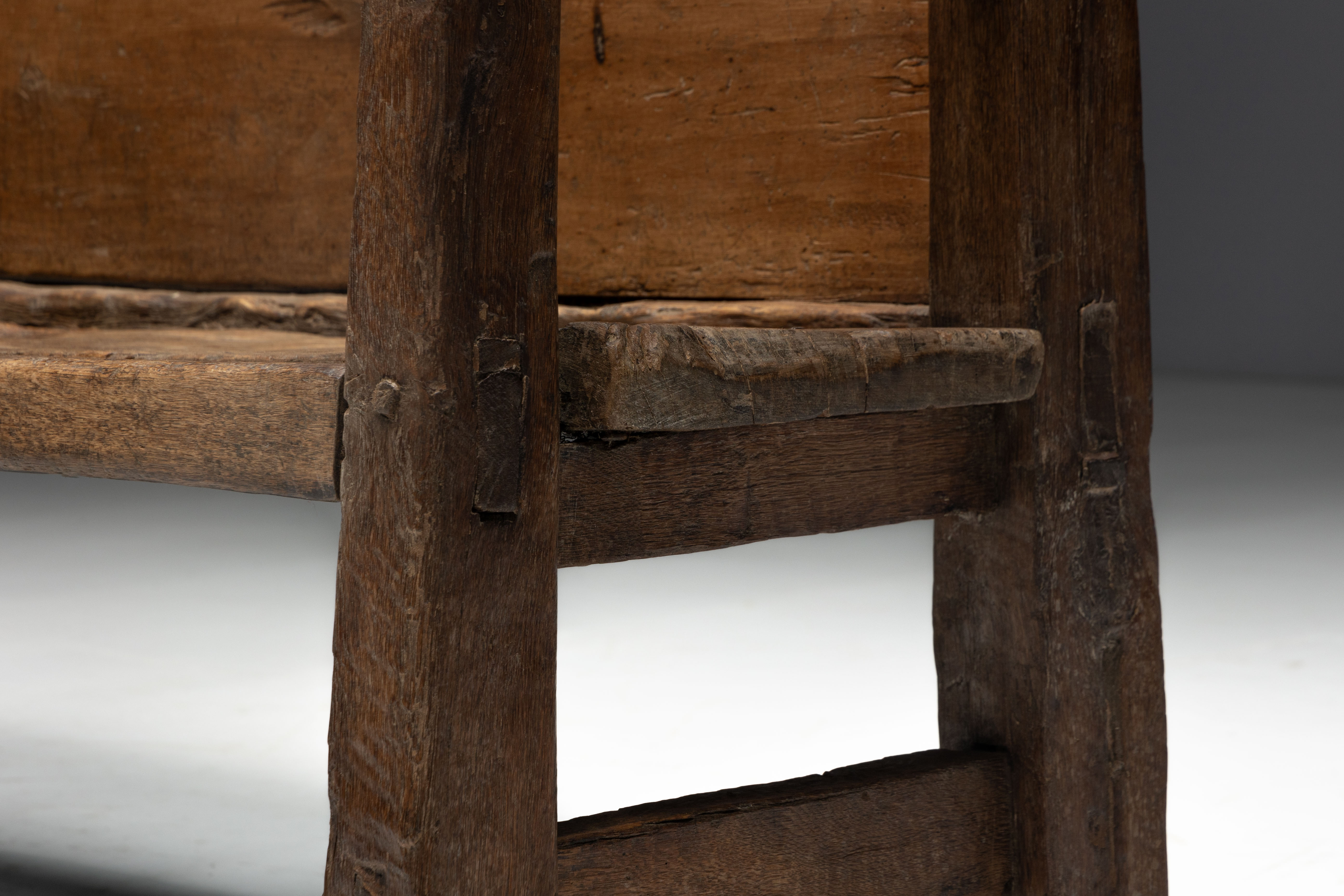 Rustic Vernacular Wooden Bench, France - 19th Century
