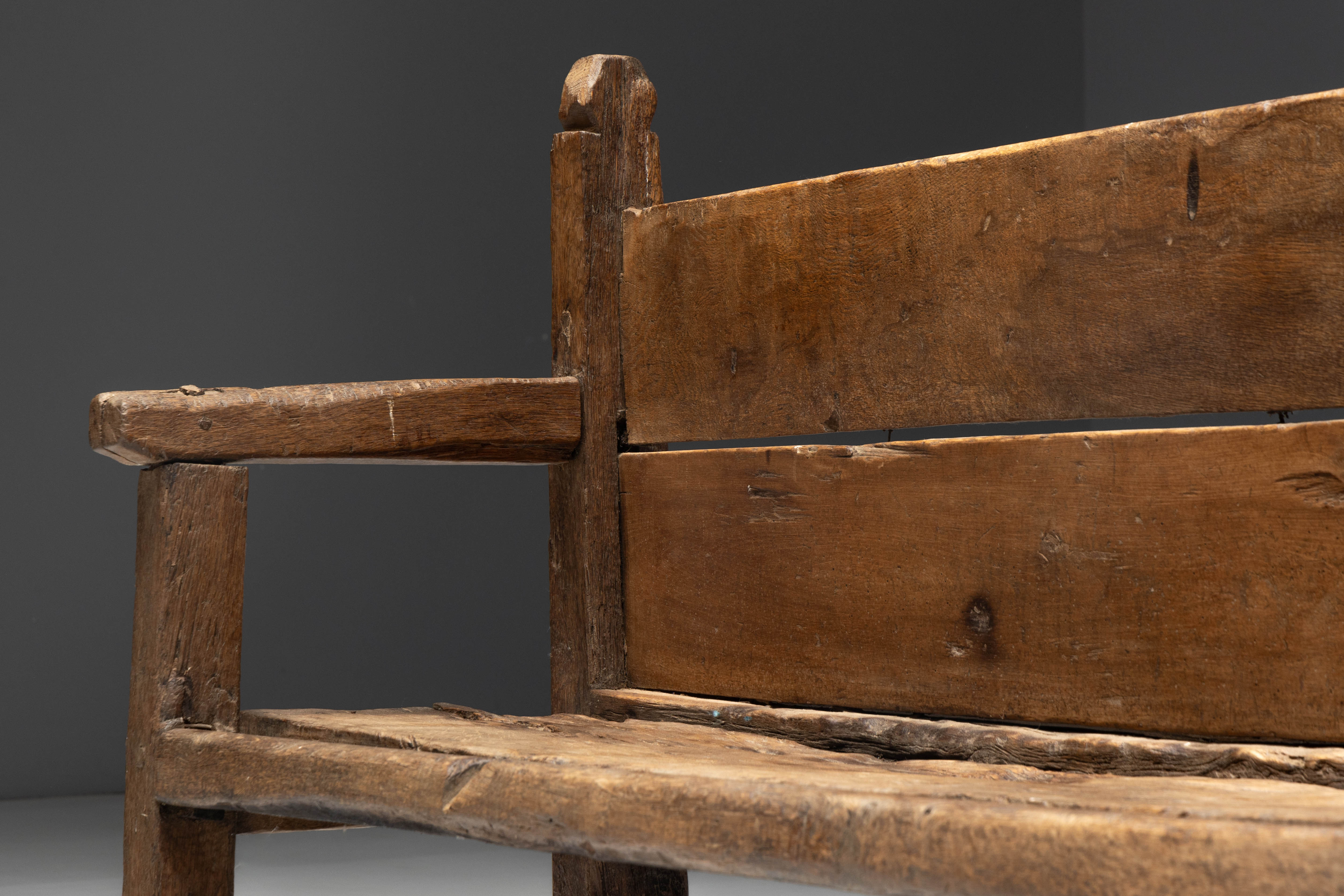 Rustic Vernacular Wooden Bench, France - 19th Century