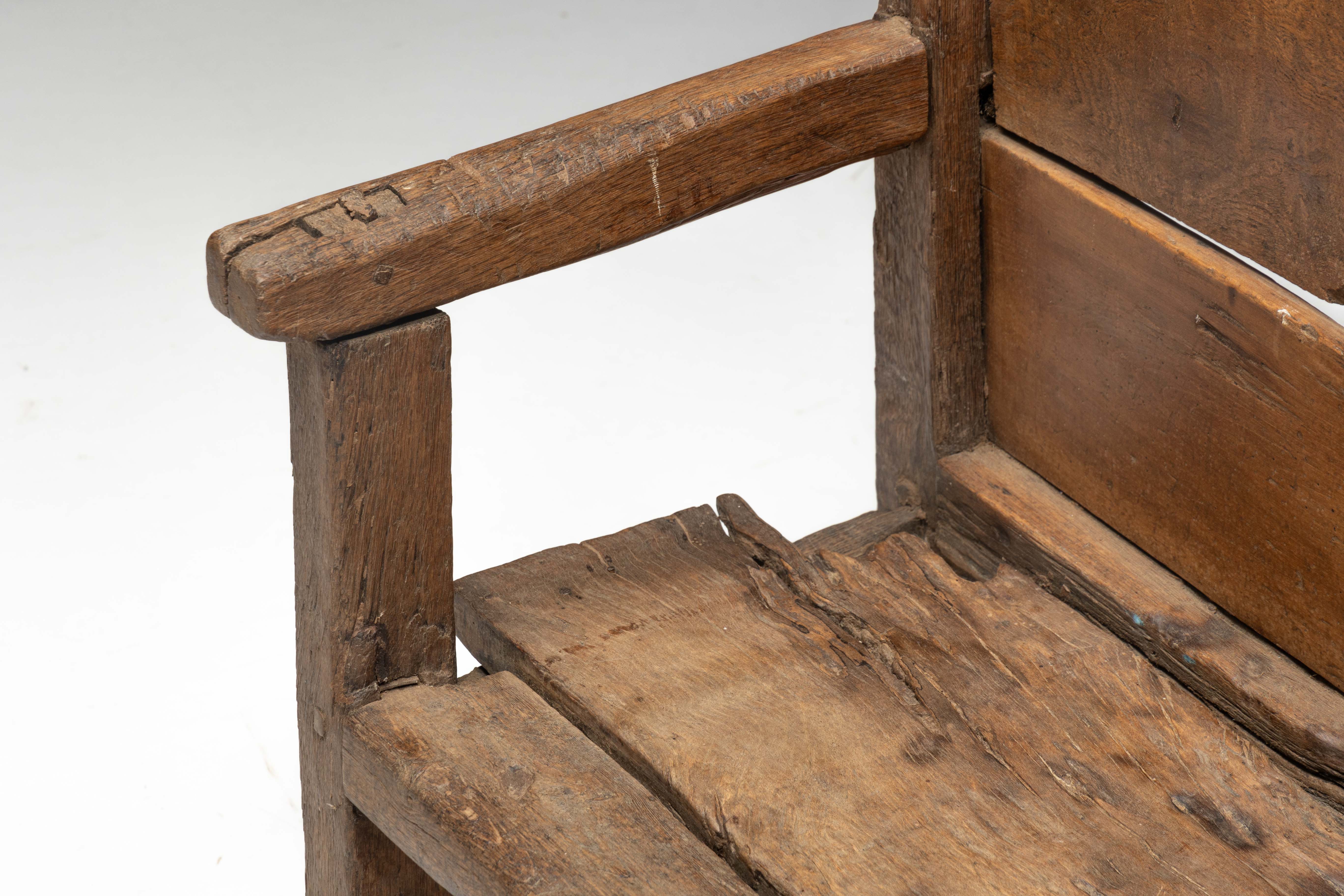 Rustic Vernacular Wooden Bench, France - 19th Century