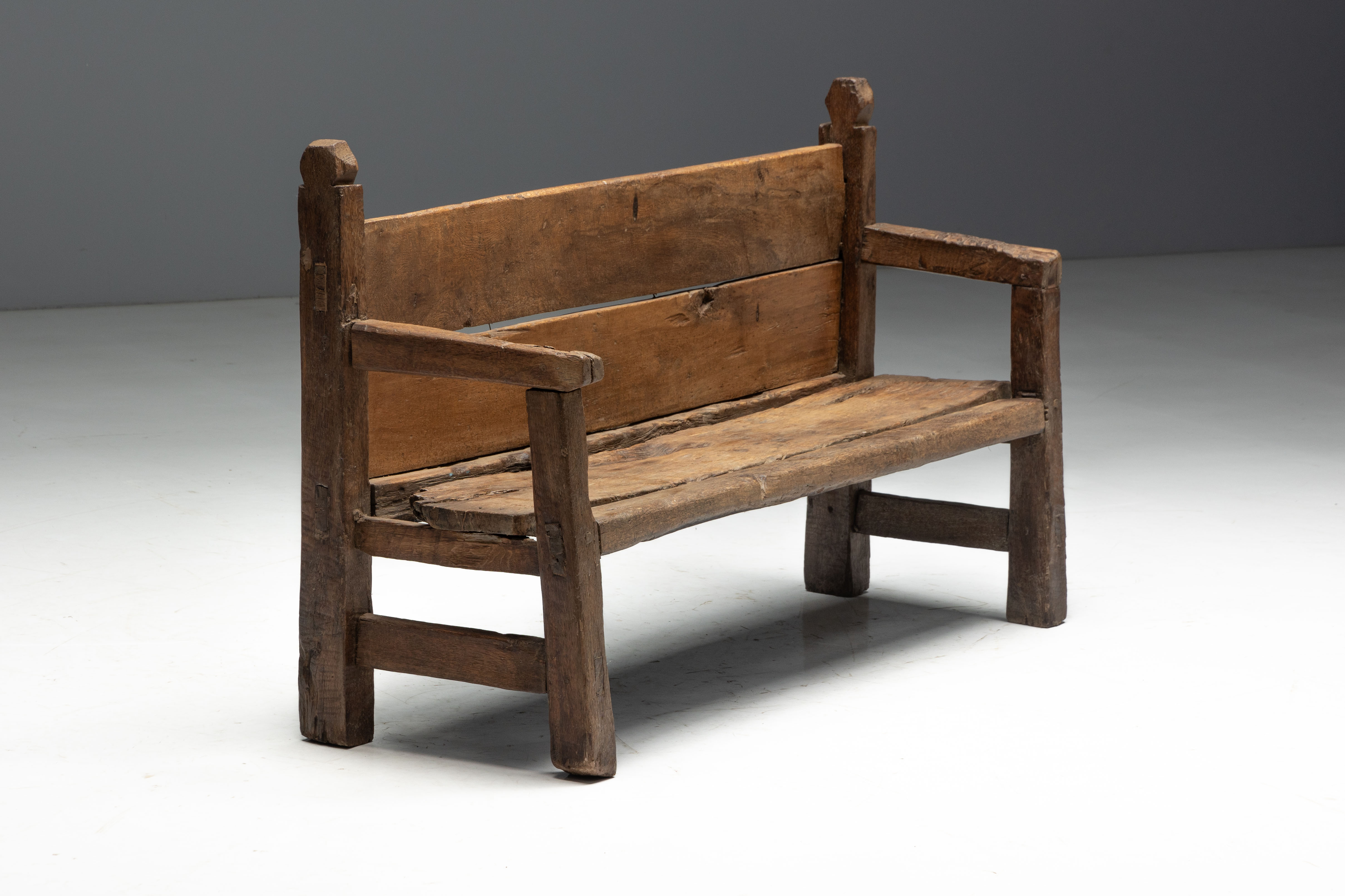 Rustic Vernacular Wooden Bench, France - 19th Century