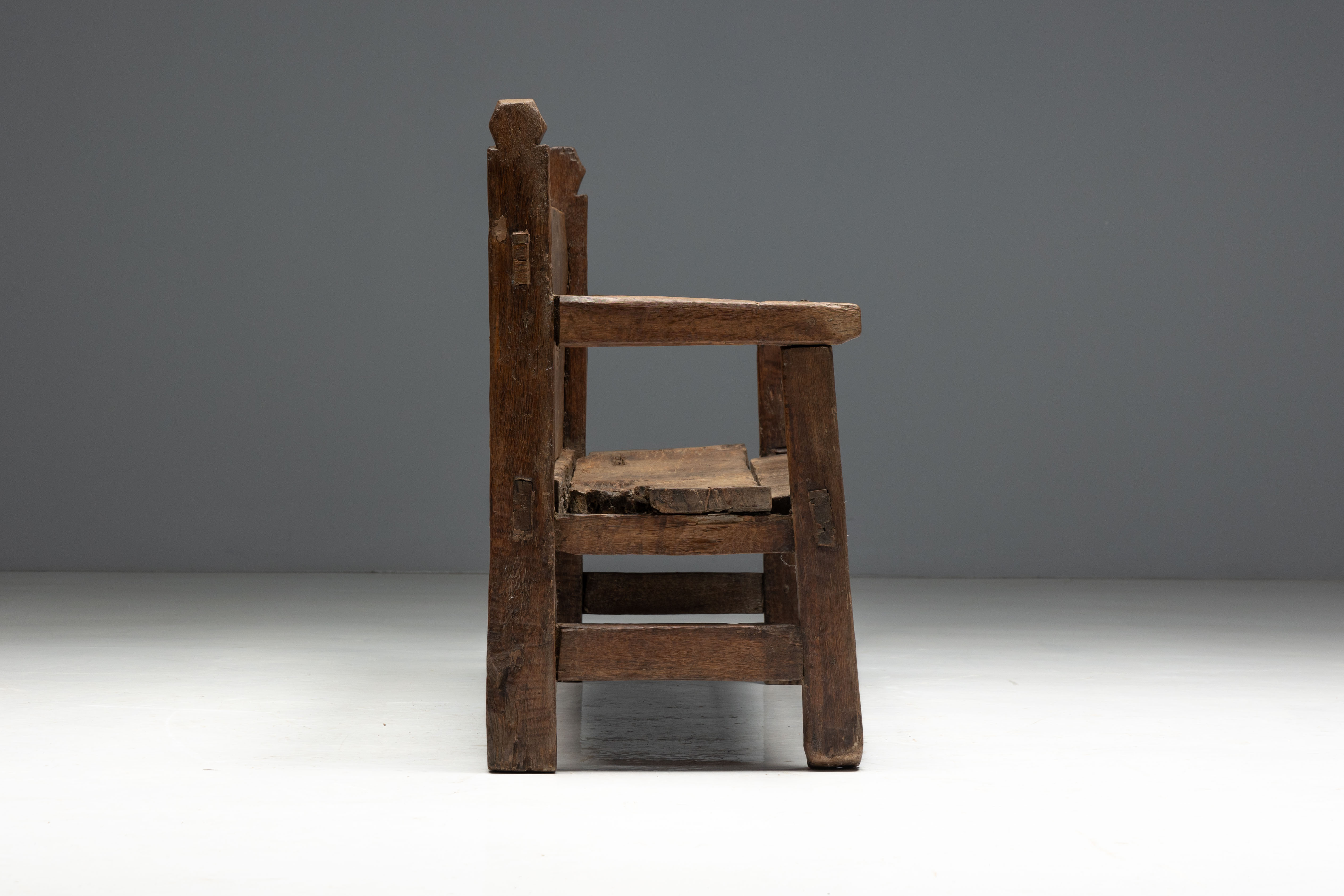 Rustic Vernacular Wooden Bench, France - 19th Century