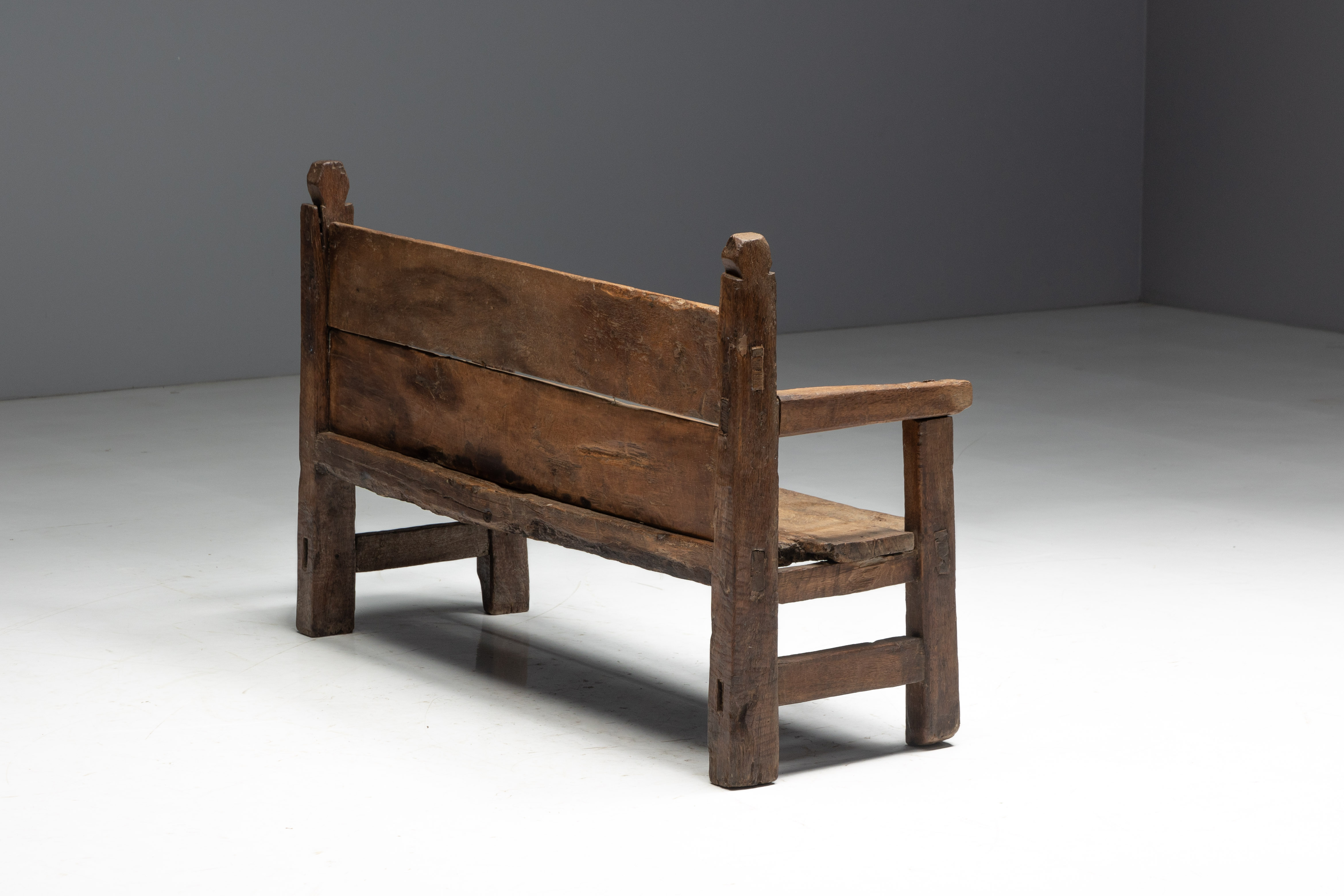 Rustic Vernacular Wooden Bench, France - 19th Century
