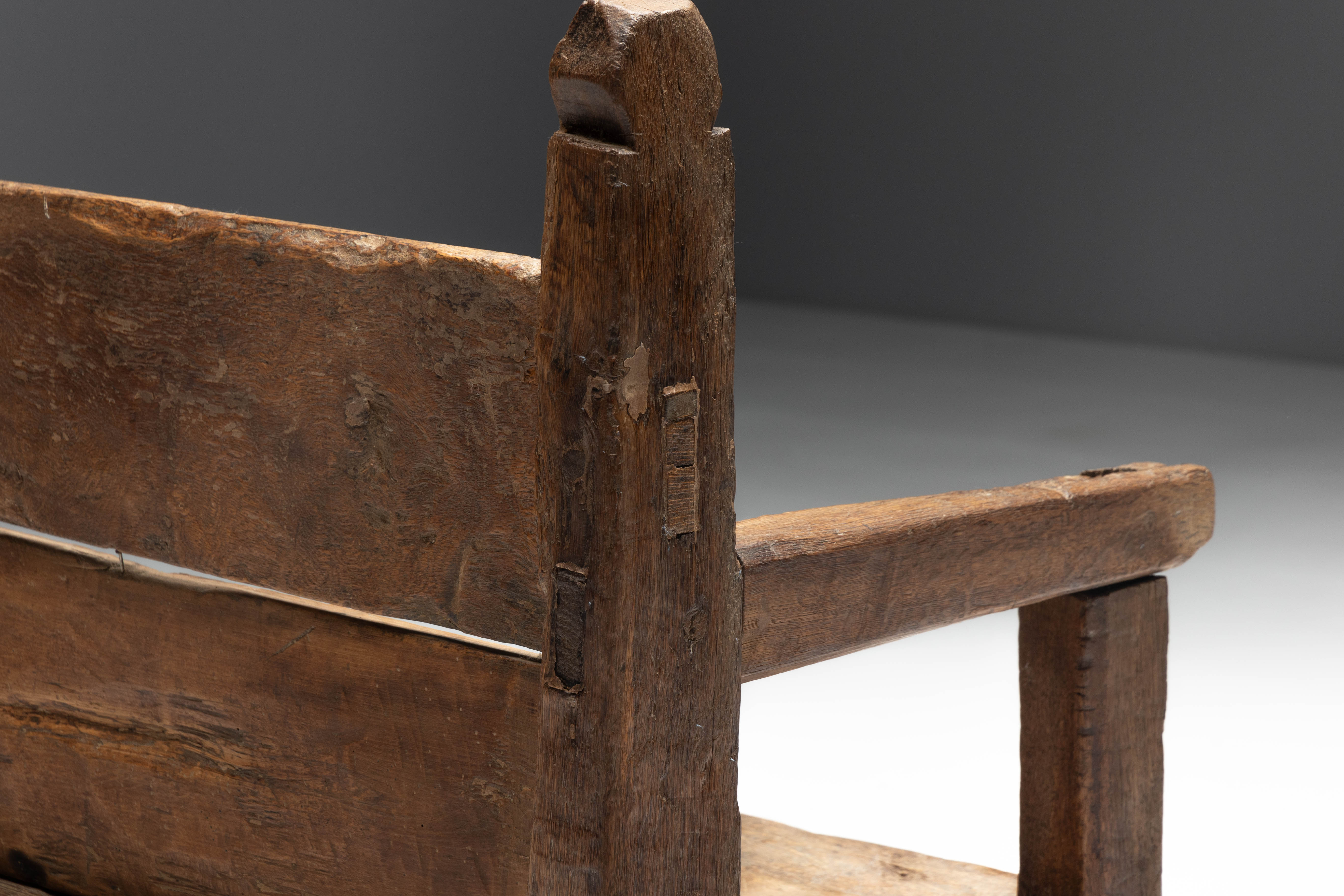 Rustic Vernacular Wooden Bench, France - 19th Century